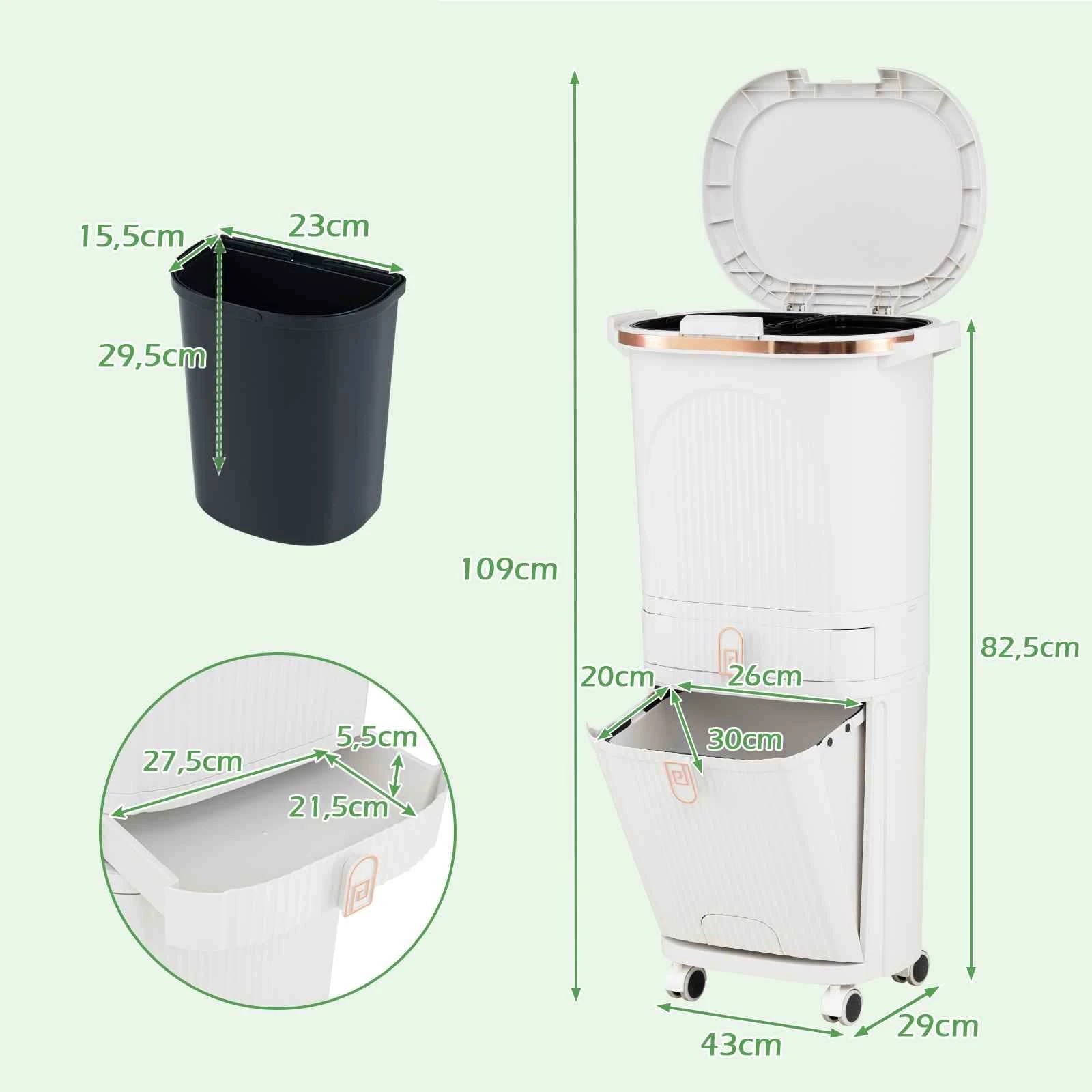 2 Costway 42L Kitchen Trash Can 3-Layer Sorting Rubbish Bin Garbage Container - White, 2 of 2