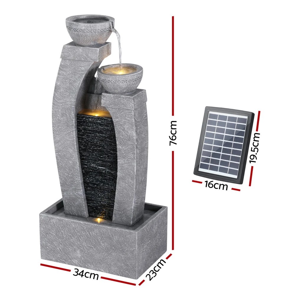 2 Gardeon Solar Fountain Water Feature Outdoor Fountain Indoor 3-Tier Cascading - Grey, 2 of 8