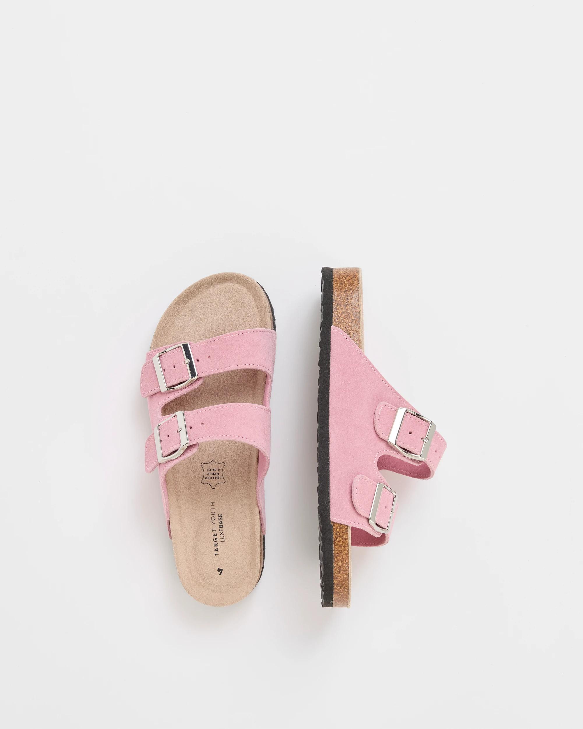 3 Target Youth Suede Leather Buckle Moulded Cork Sandals PINK SUEDE, 3 of 3