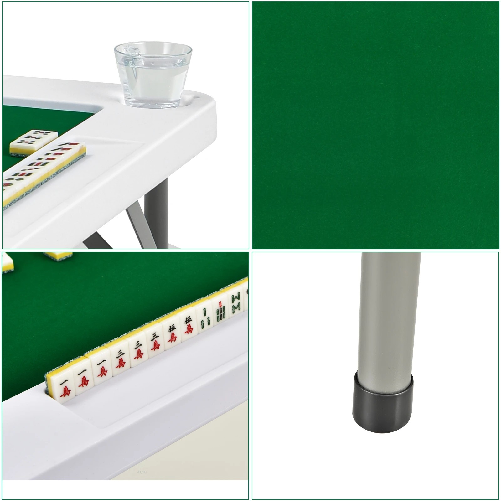 5 Costway Folding Mahjong Table Portable Card Table w/4 Cup Holders & 4 Chip Grooves, 5 of 6