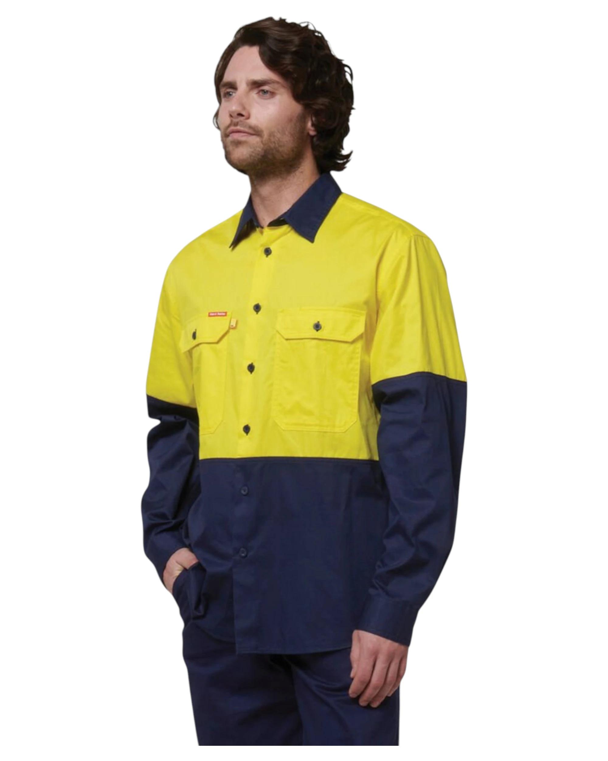 5 Hard Yakka  Basic 2 Tone Long Sleeve Vented Drill Shirt Yellow Navy YELLOW/NAVY, 5 of 6