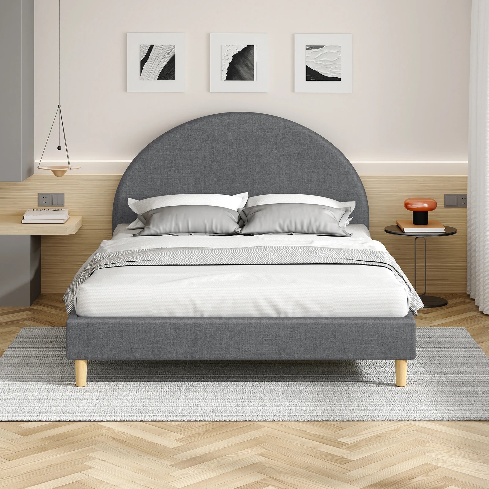 3 Alfordson Bed Frame Queen Size Mattress Base Platform Fabric Calla - Grey, 3 of 10