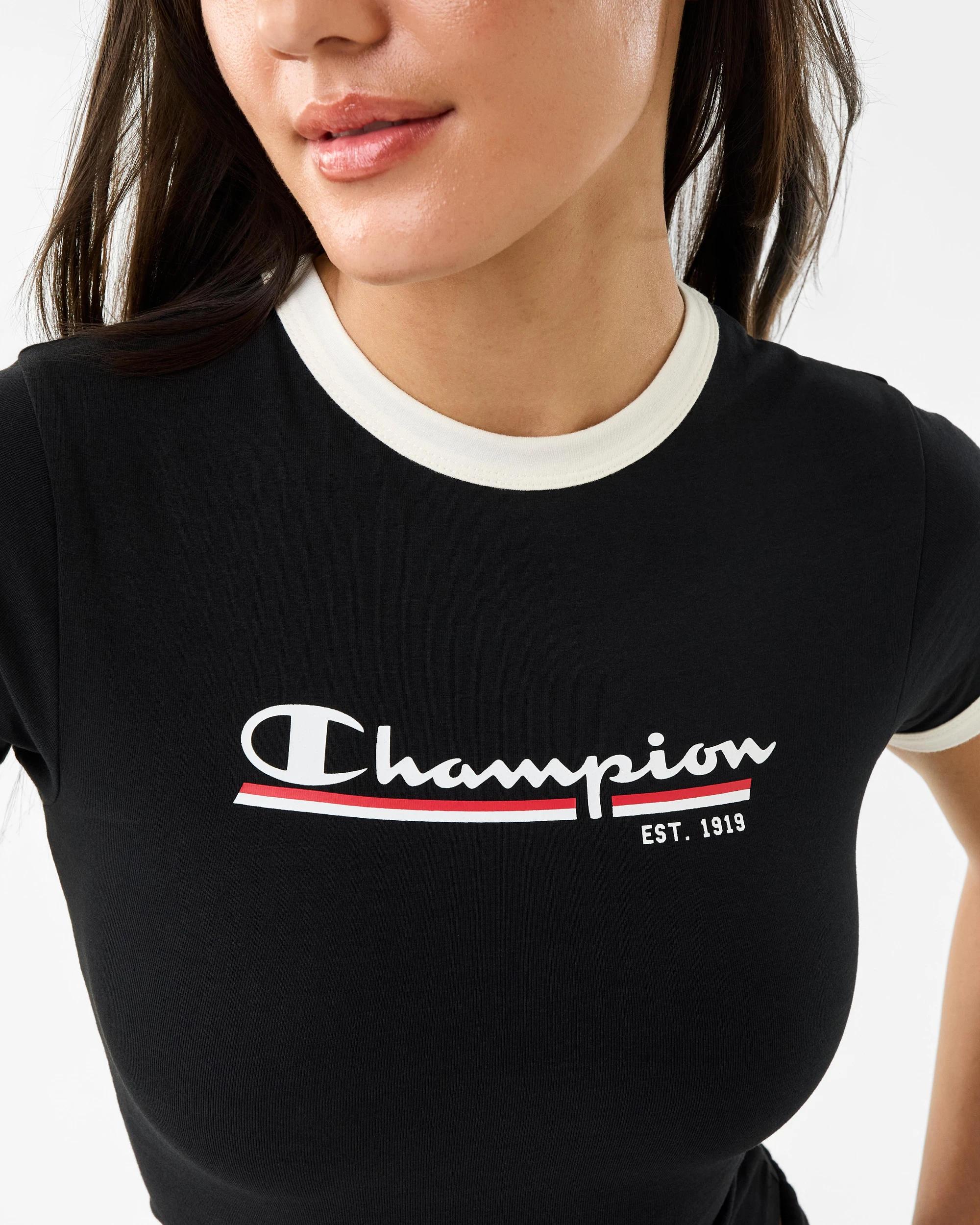 6 Champion Script Womens Ringer T-shirt Black, 6 of 7