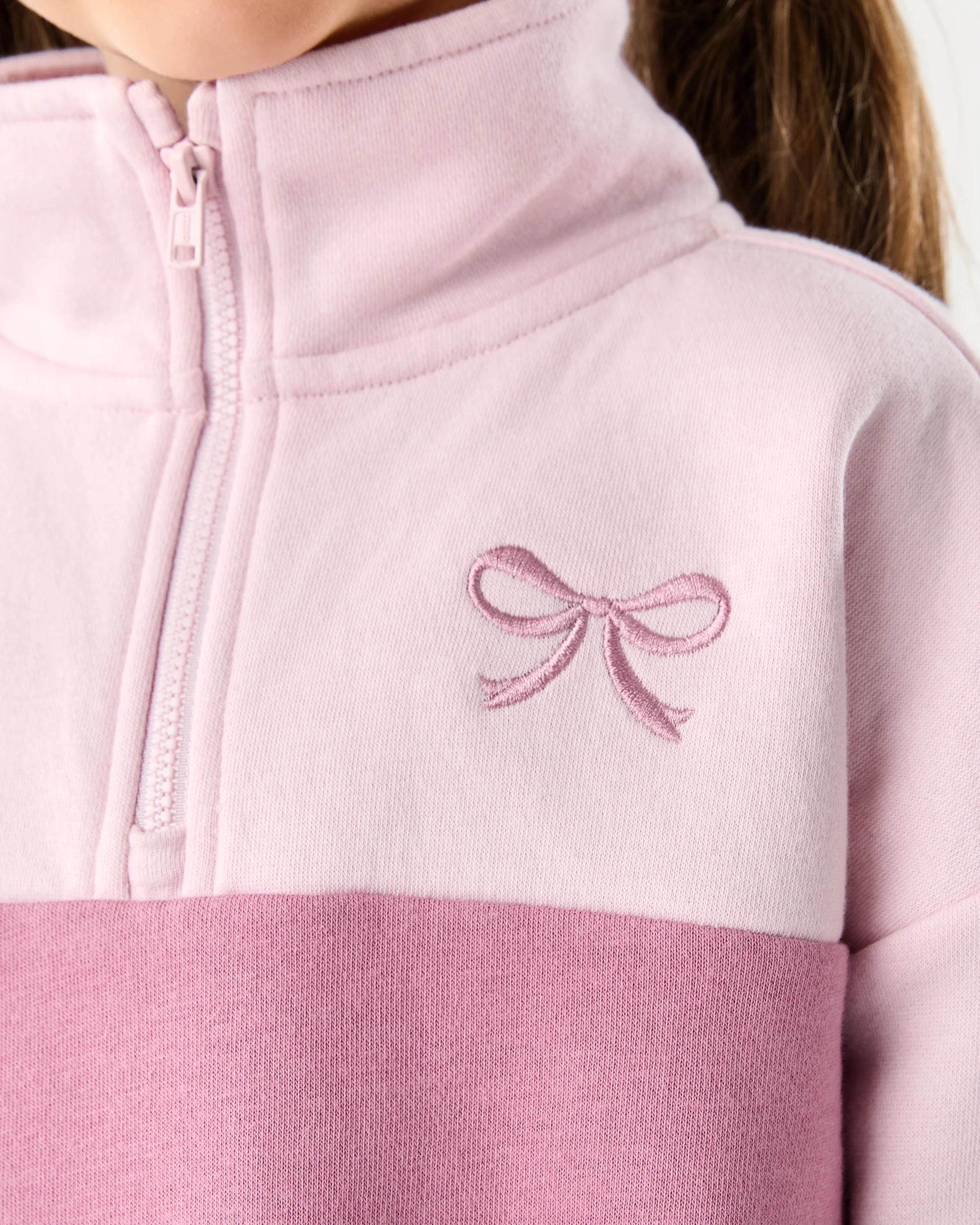 6 Quarter Zip Sweatshirt Pink Bow, 6 of 9