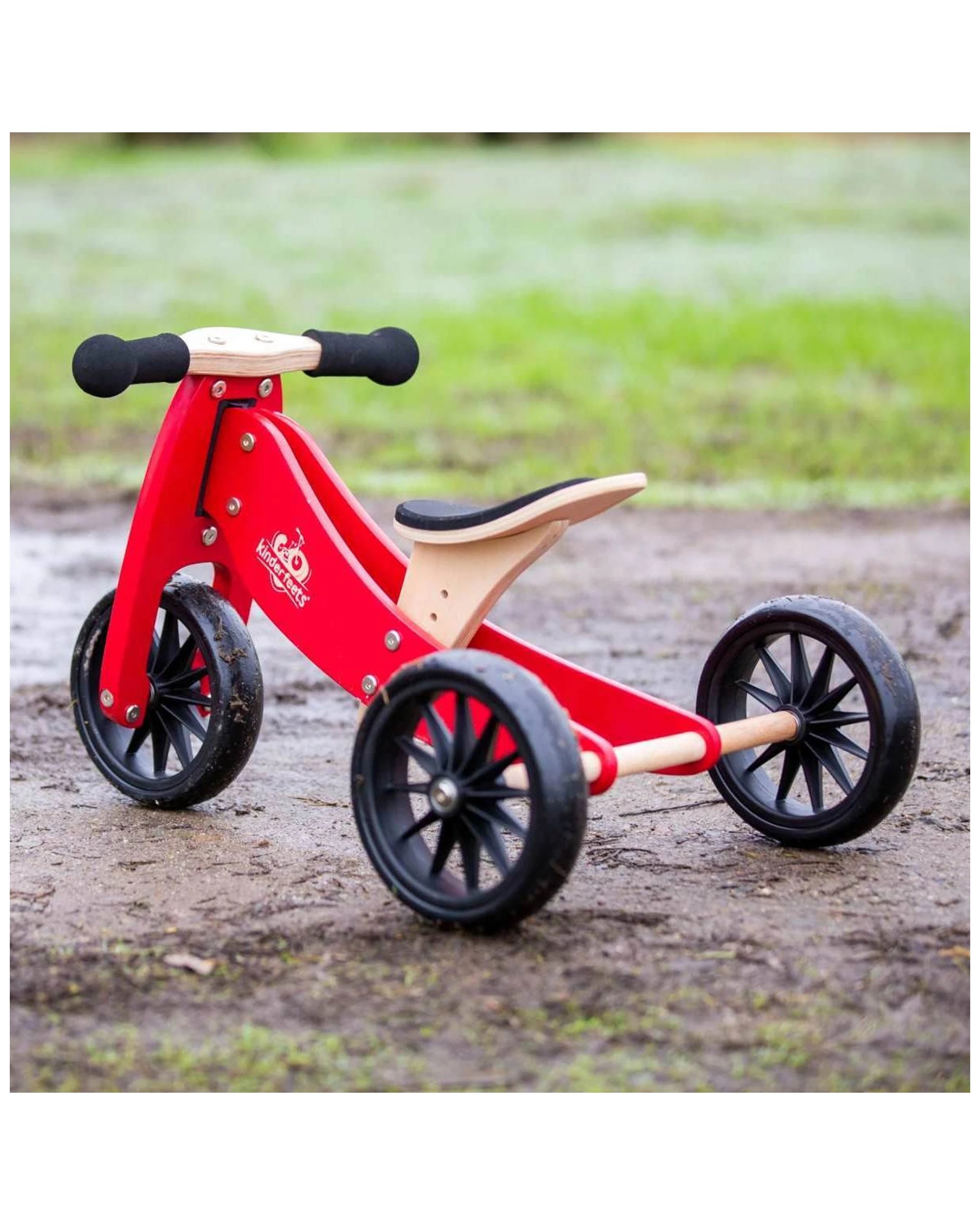 4 Kinderfeets Tiny Tot Wooden Balance Bike Kids Ride On Toy Cherry Red 12 To 24 Months - Red, 4 of 7