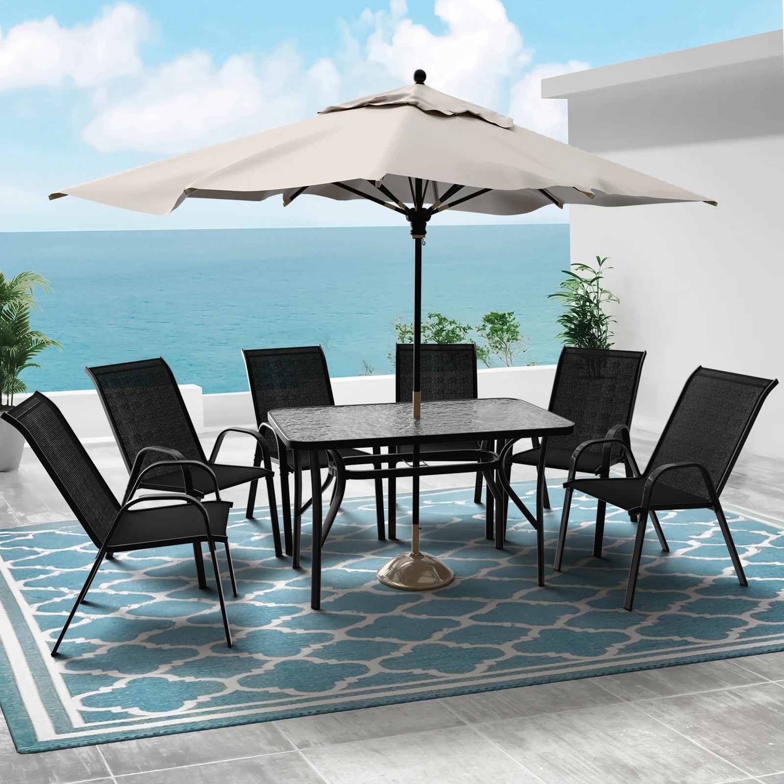 3 Alfordson 7PCS Outdoor Dining Set Garden Table and Chairs Patio Furniture - Black, 3 of 10