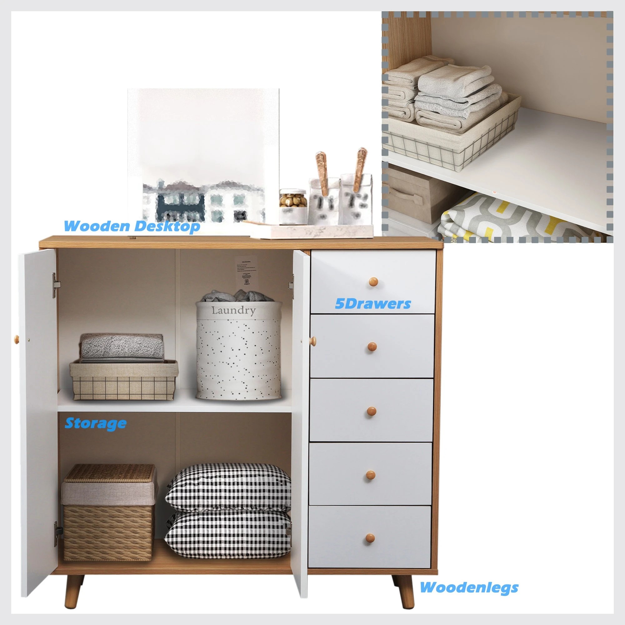 7 Foret Buffet Sideboard Shoe Cabinet Hallway Table Cupboard Storage 5 Drawers, 7 of 8