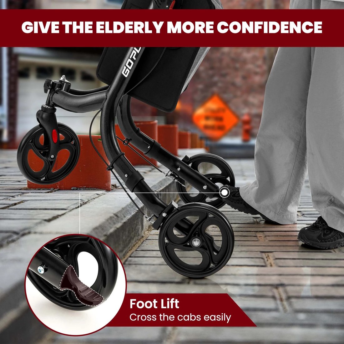 4 Costway Foldable Rollator Aluminum Adjustable Mobility Walker w/ Storage Bag - Black, 4 of 10