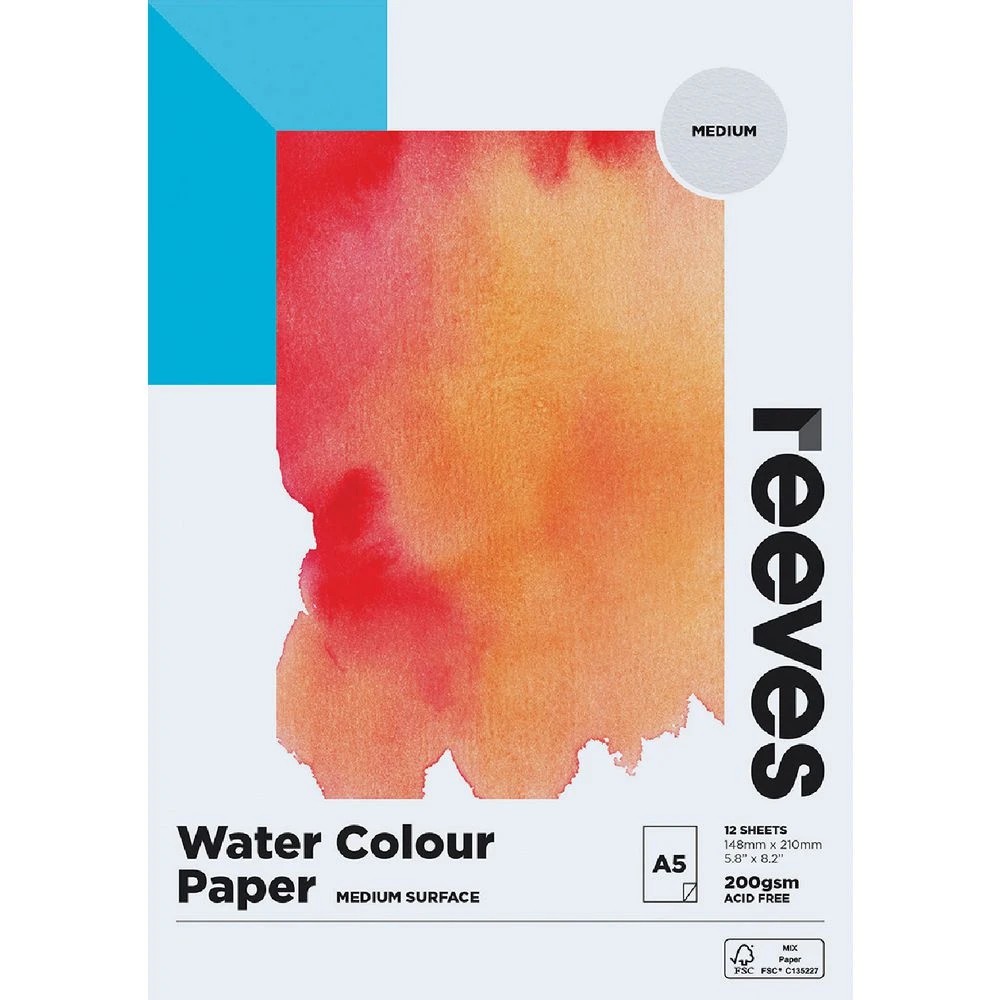 1 Reeves Watercolour Pad Cold Pressed Med 200gsm 12 Sheets A5, 1 of 1