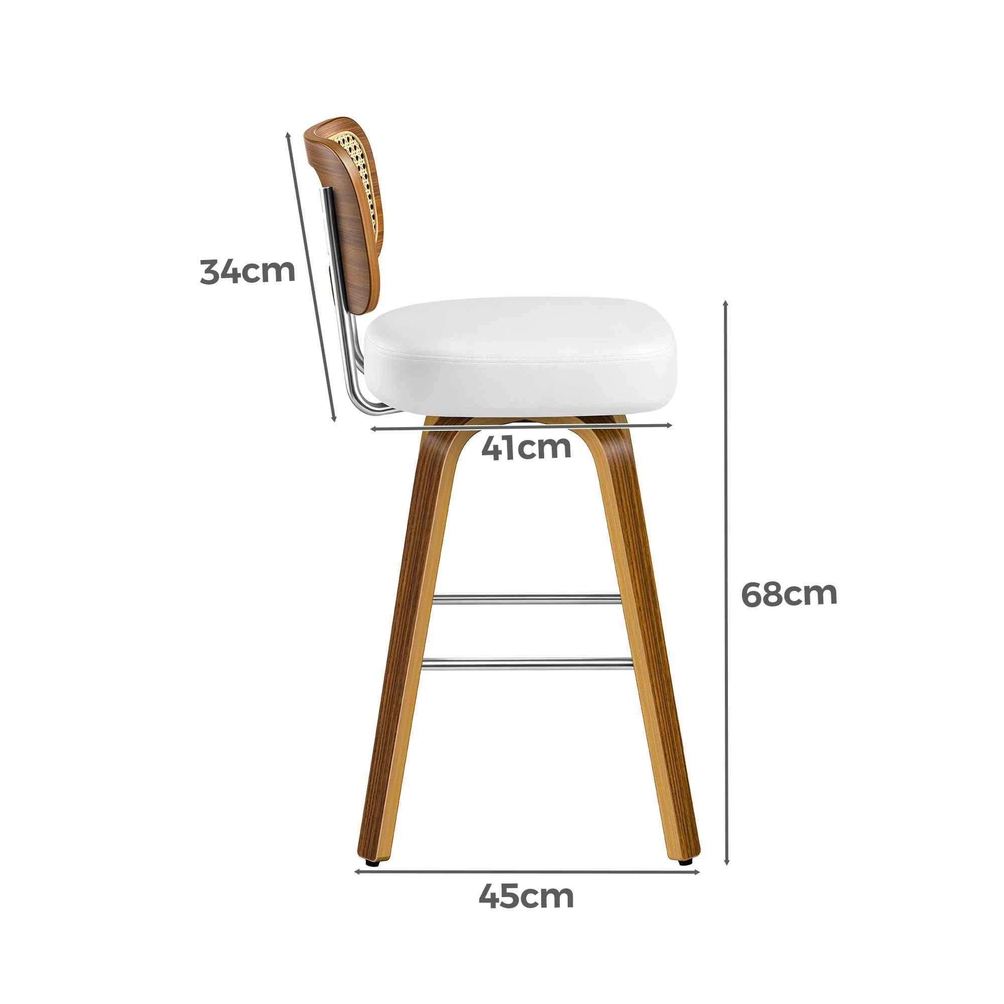 4 Alfordson 4x Bar Stools Kitchen Vintage Leather Seat Rattan Chair - White, 4 of 10