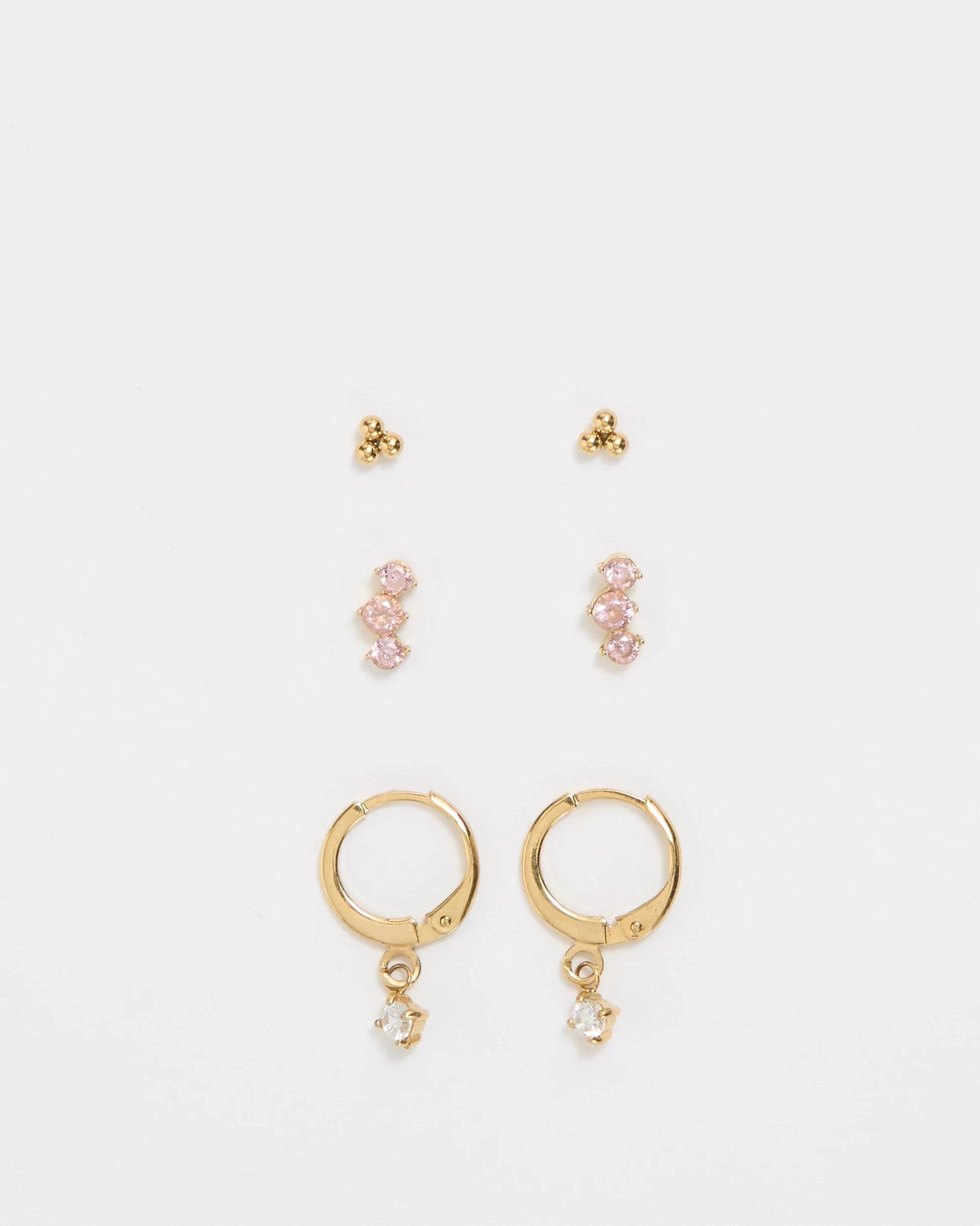 1 Target Cubic Zirconia 3 Pack Waterproof Dainty Stud Earrings GOLD, 1 of 1