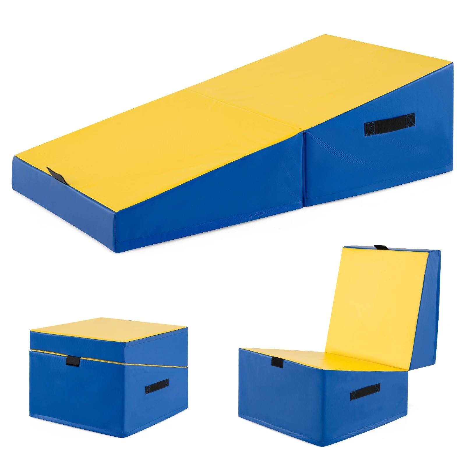 1 Costway Gymnastics Tumbling Mat Folding Incline Yoga Mat Wedge Exercise Mat PVC Leather - Yellow, 1 of 1