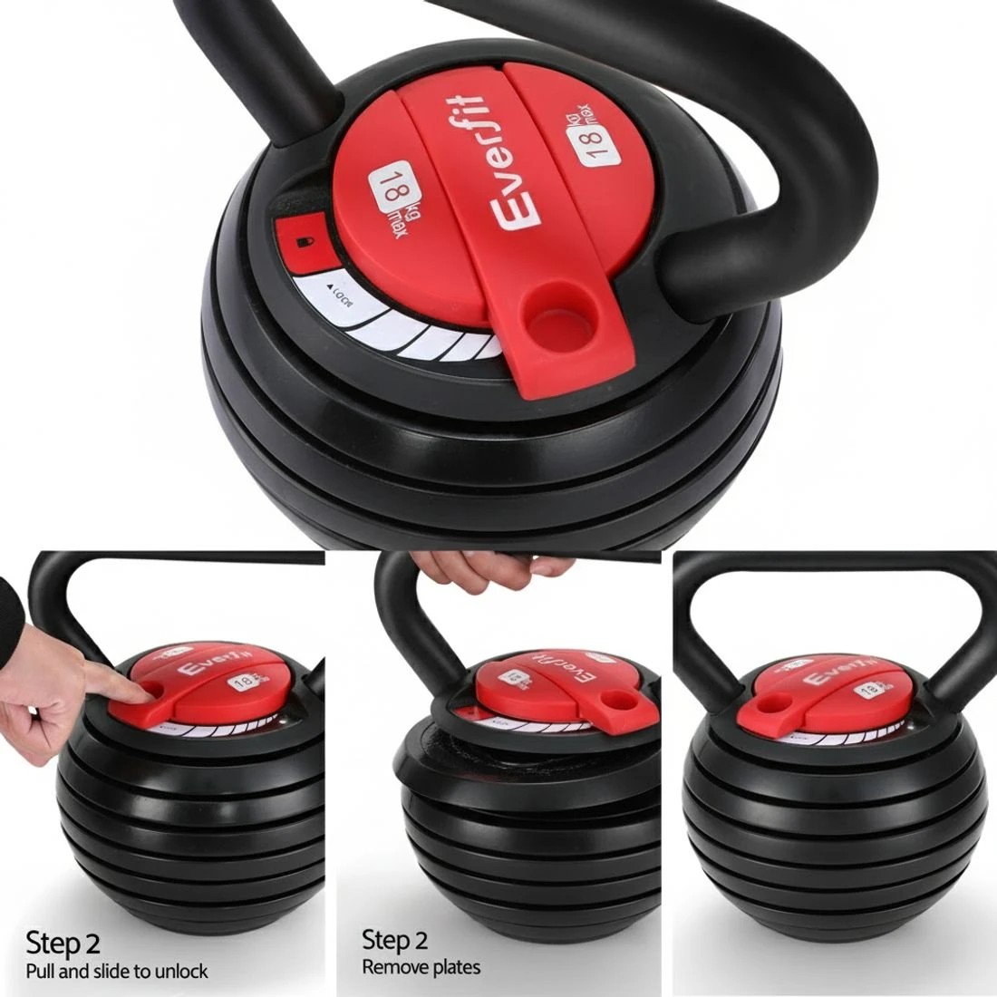 4 Everfit 18kg Adjustable Kettlebell Set Portable Kettle Bell Weight Dumbbells 10lbs 40lbs - Black, 4 of 6