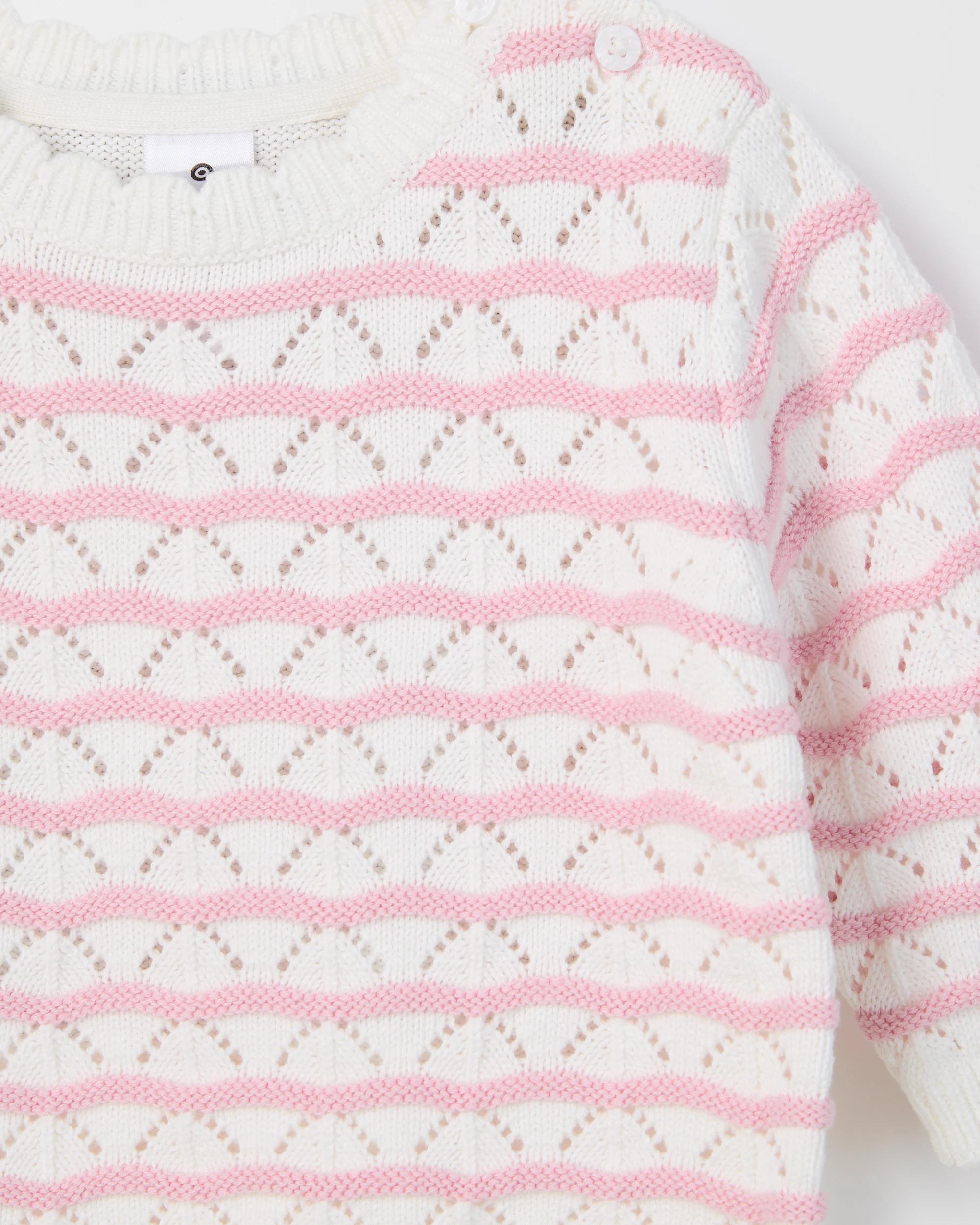 4 Target Baby Organic Cotton Lightweight Crochet Knit Jumper LILAC STRIPE, 4 of 4