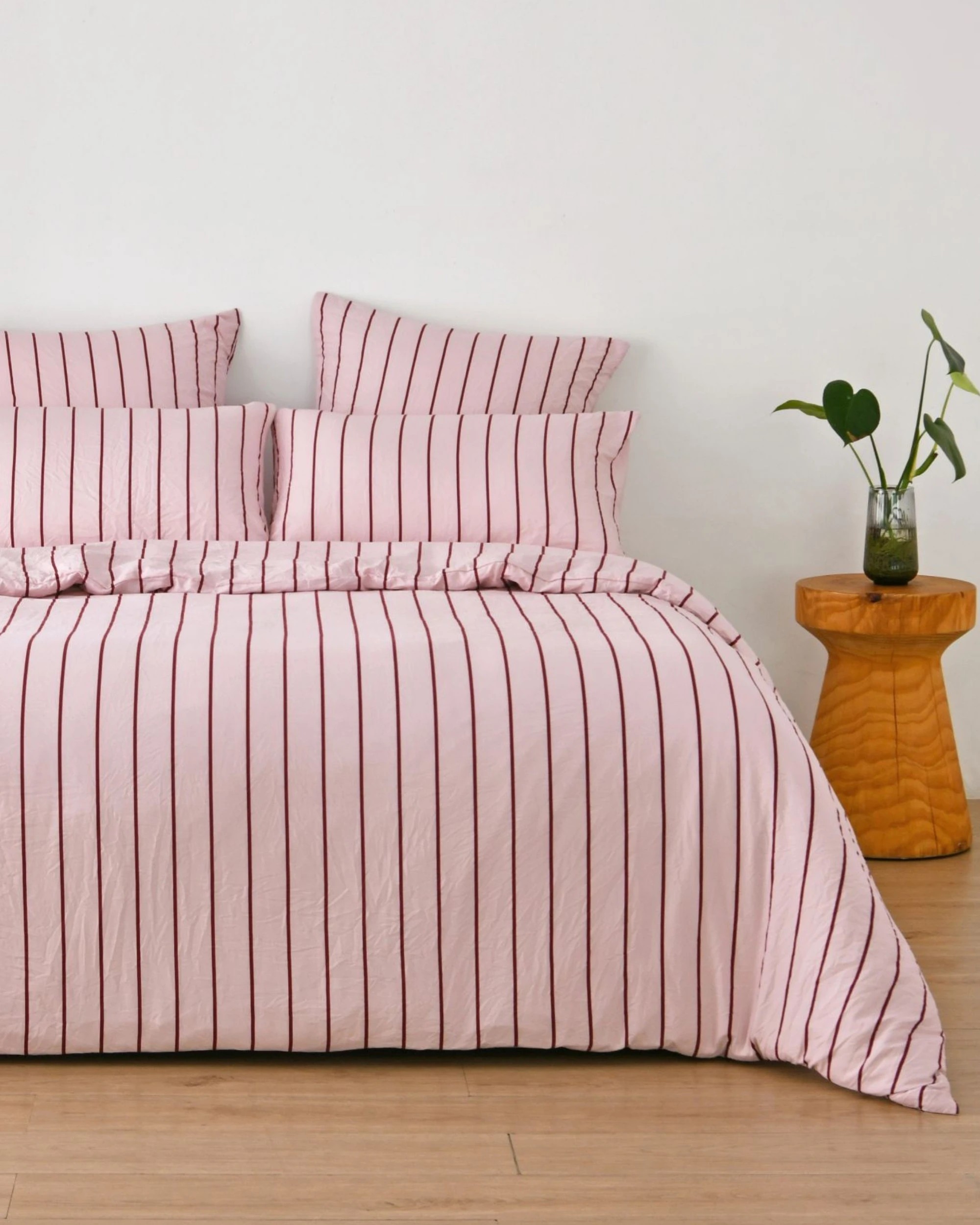 1 Dreamaker Superfine Washed Microfibre Striped Quilt Cover Set - King Bed - Pink / Plum, 1 of 7