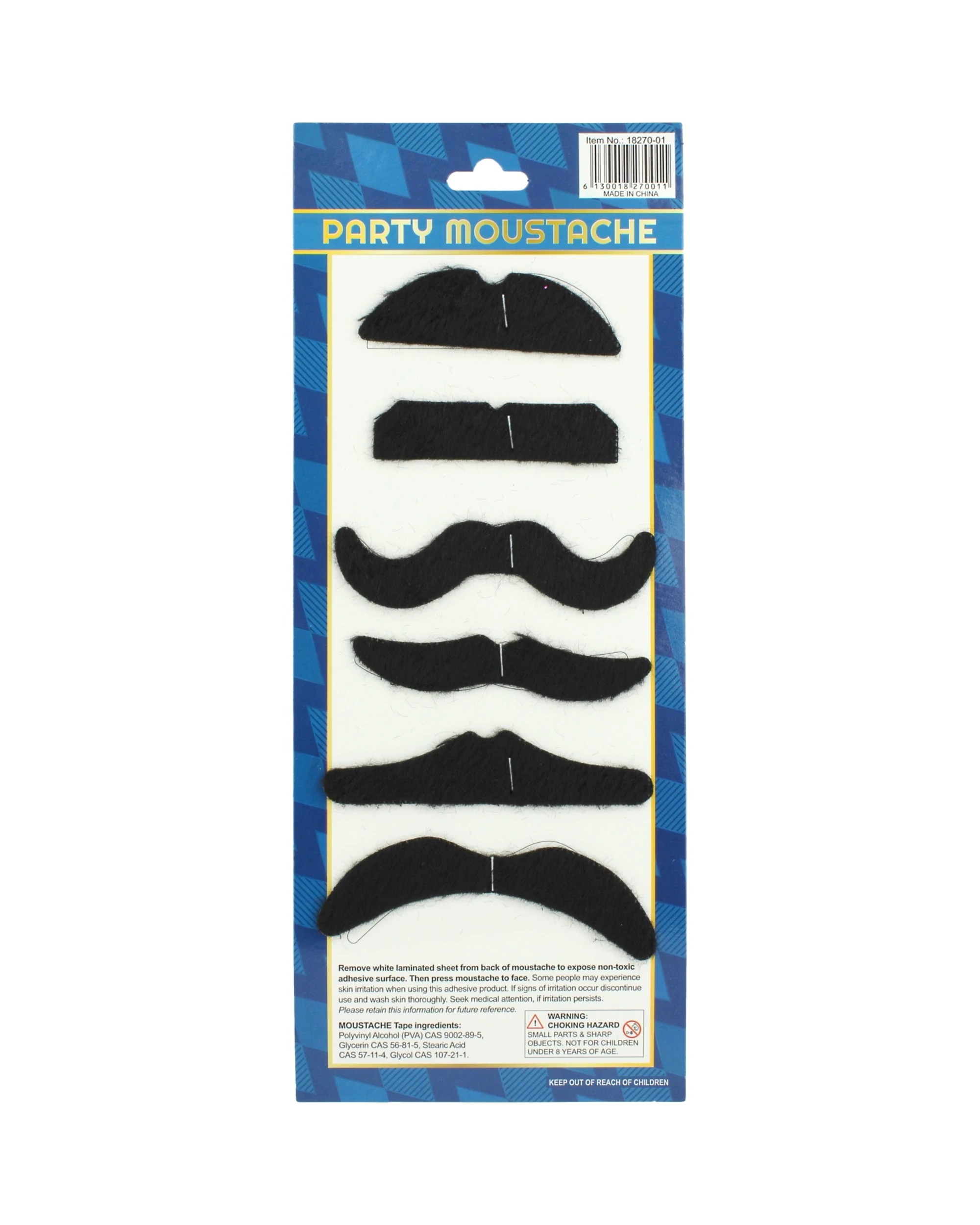 1 Partyrama Black Stick On Party Moustaches Pack of 6, 1 of 1