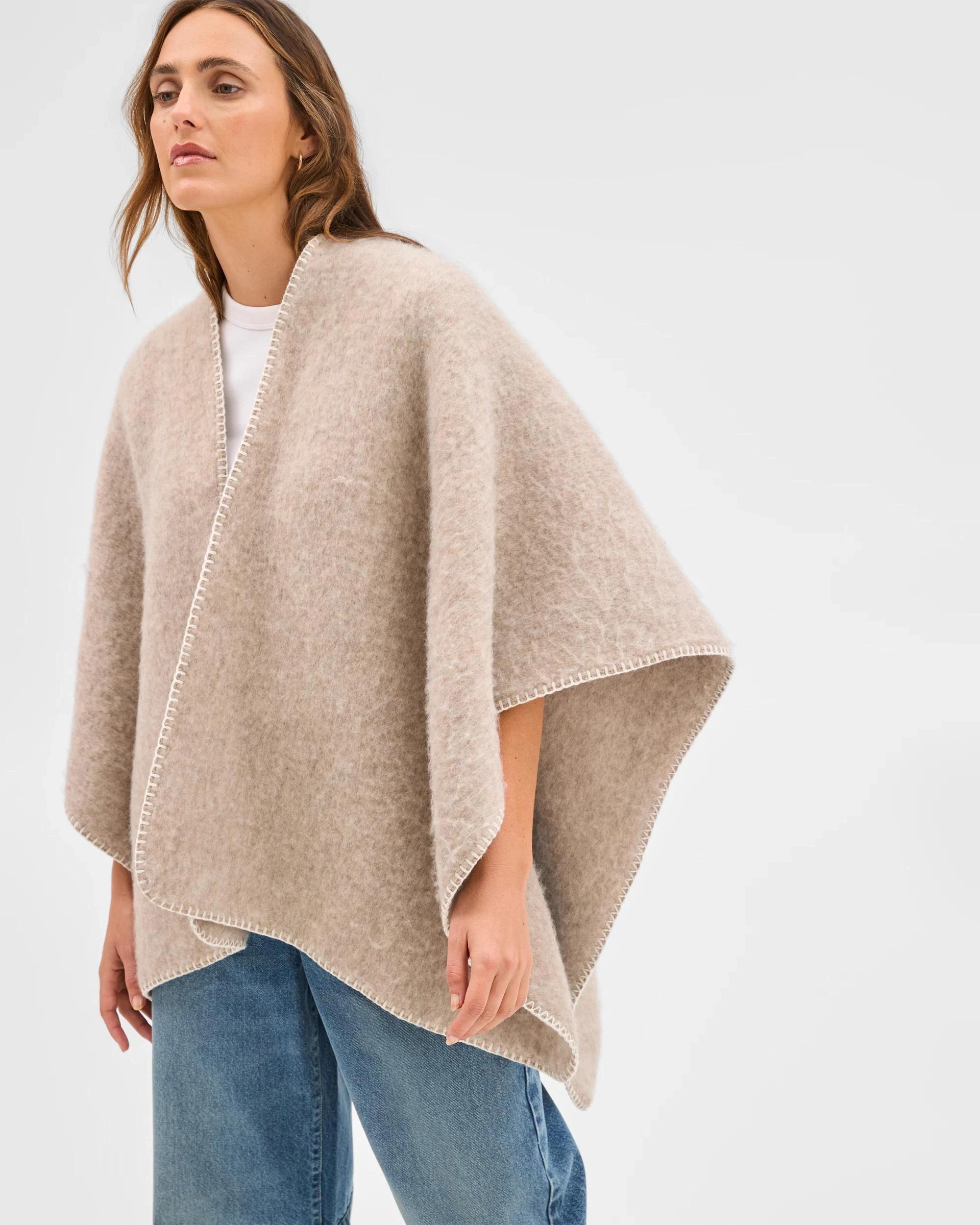 2 Target Accessories Brushed Blanket Stitch Poncho NEUTRAL MARLE, 2 of 5