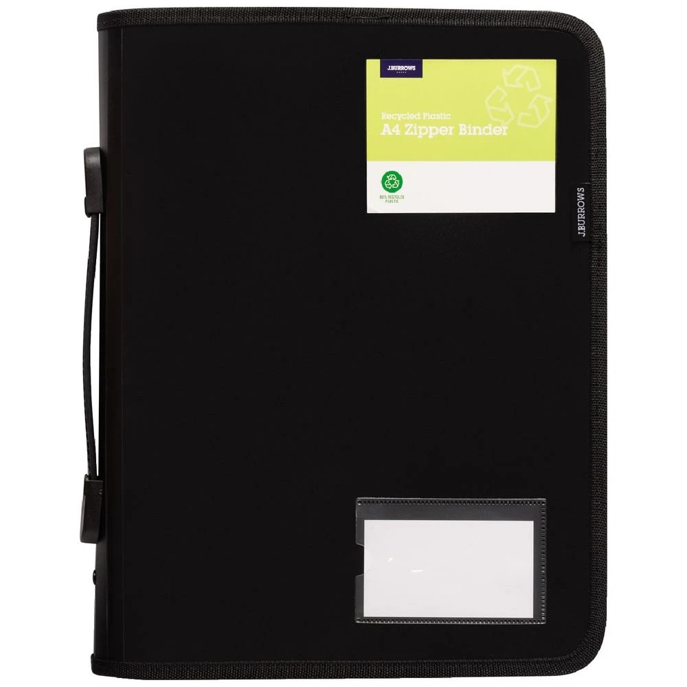 1 J.Burrows 2 Rings 25mm Zipper Binder Black, 1 of 2