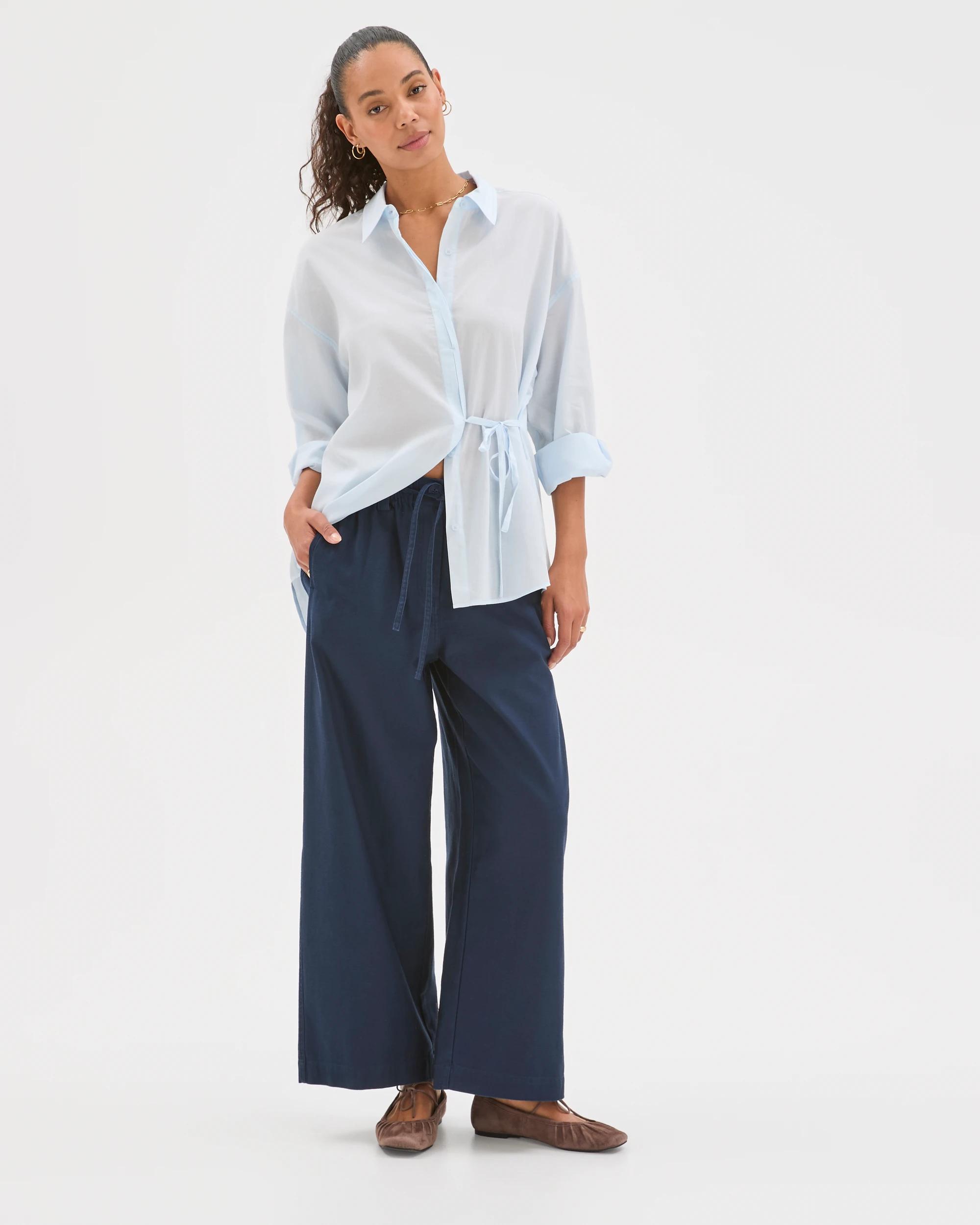 2 Target Woman Australian Cotton Wide Leg Textured Pants INK NAVY, 2 of 6