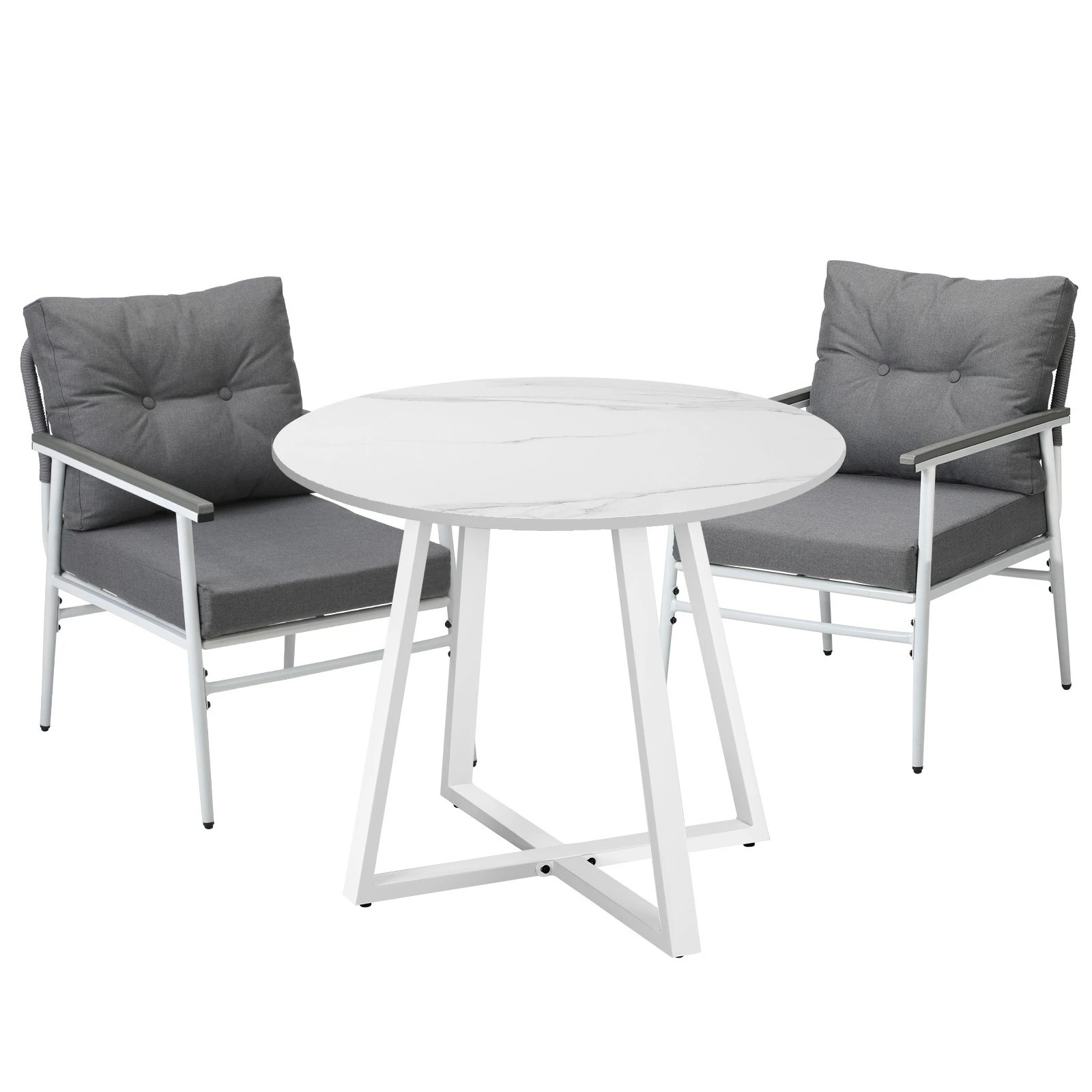 1 Livsip Outdoor Dining Setting Patio Furniture Set 2 Seater Round Table Chair - White, 1 of 9