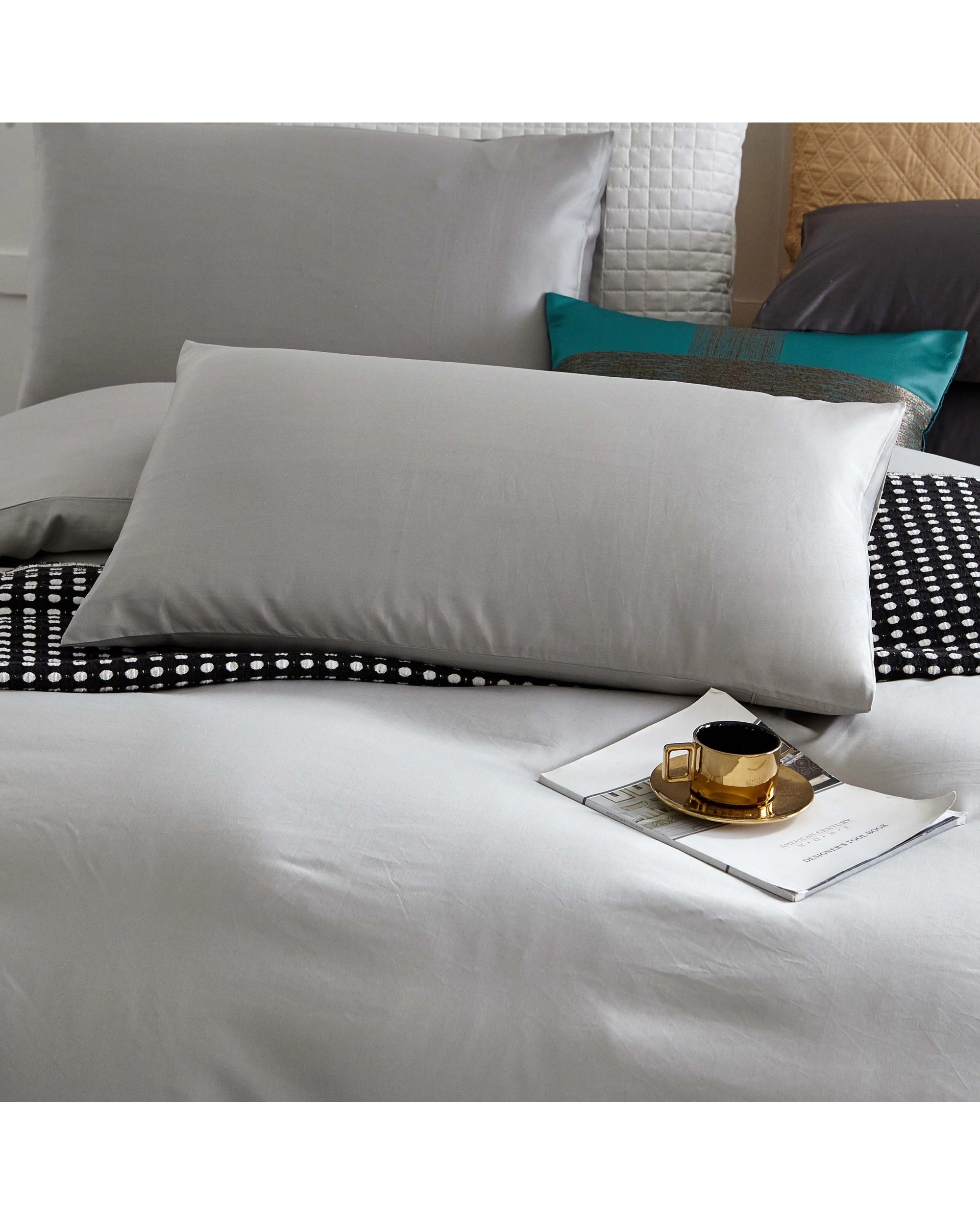3 Cotton More 100% Cotton 650TC Quilt Cover Set King Plain - Grey, 3 of 7