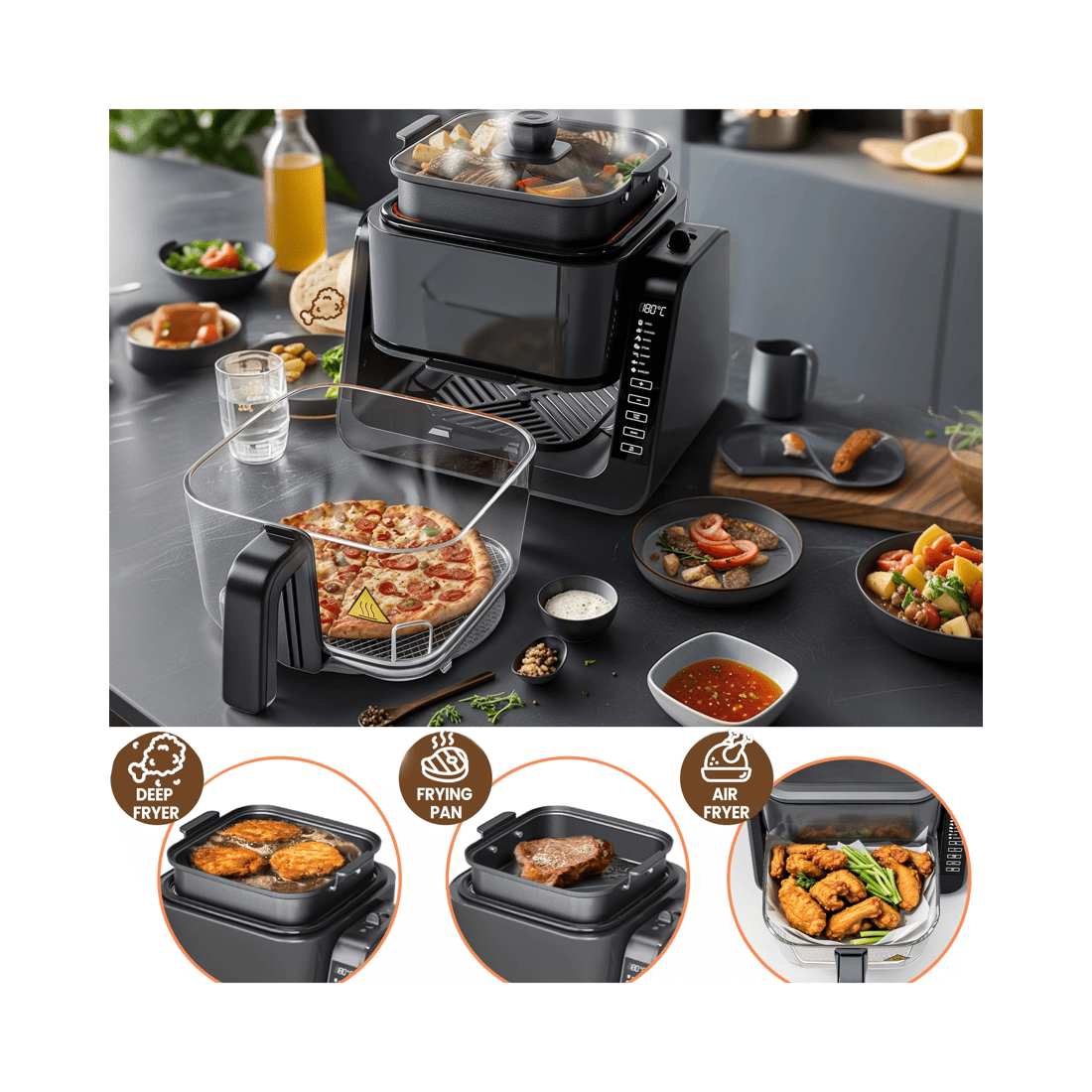 8 Advwin Dual Zone Air Fryer & Bbq Grill | Oil-less Top Grill & Bottom Fryer, 6l Digital Touch Screen Cooker, Grey, 8 of 9