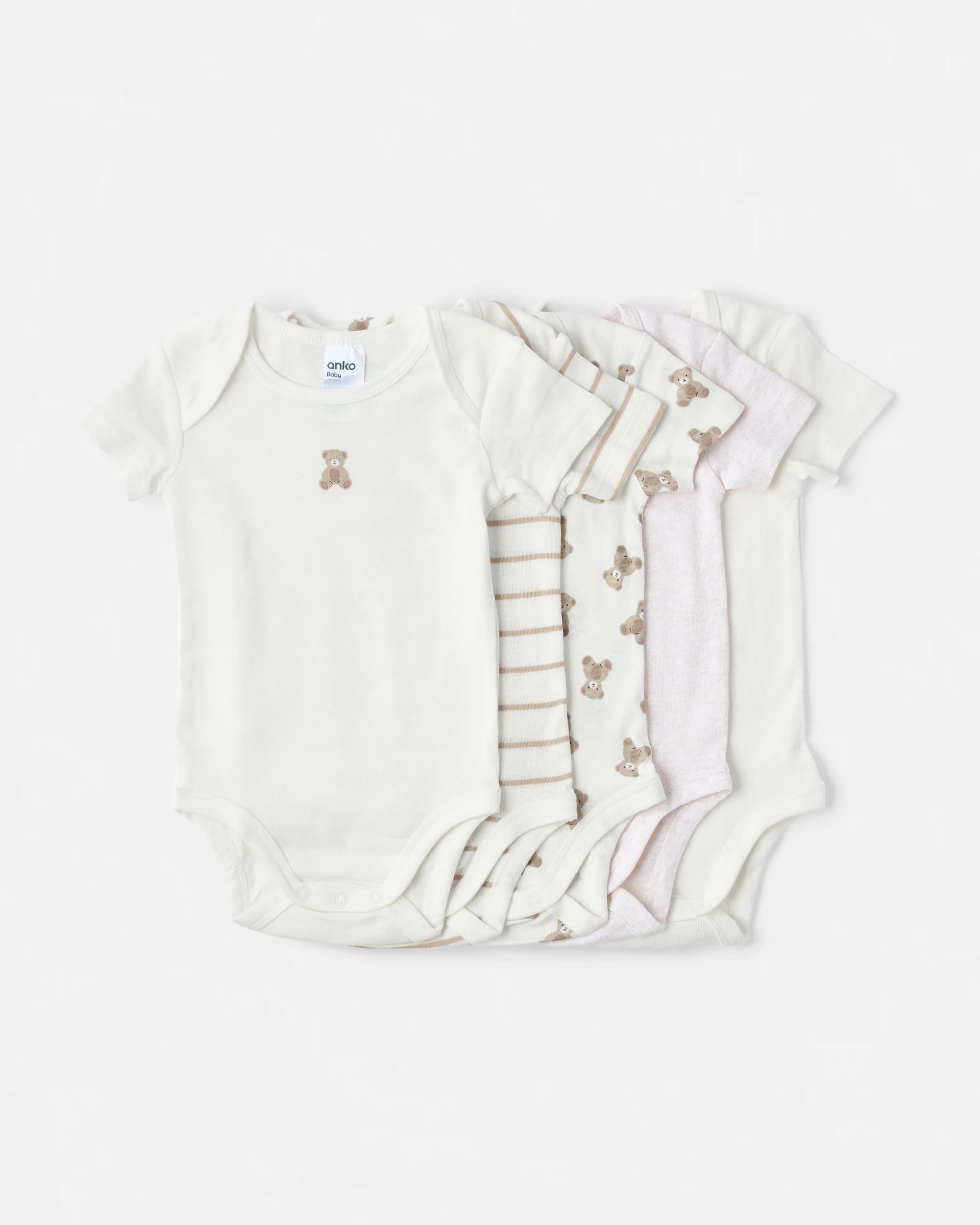 1 5 Pack Short Sleeve Bodysuits Bear, 1 of 10