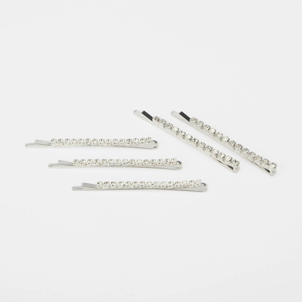 2 5 Pack Silver Tone Diamante Slide Hair Clips, 2 of 4