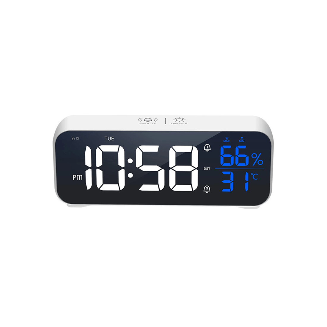 1 TODO LED Digital Alarm Clock Temperature Display Music Alarm USB Rechargeable - White, 1 of 2