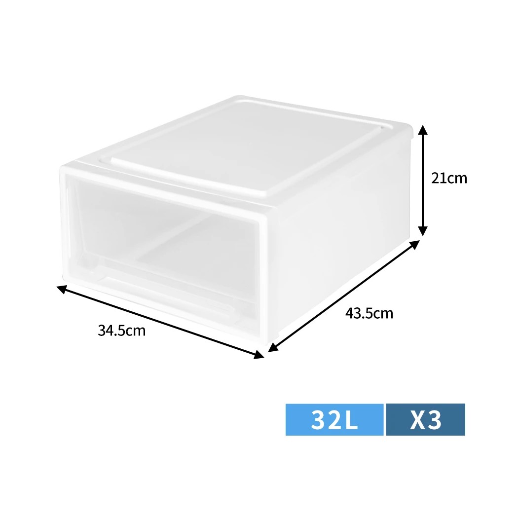 3 Traderight 3 Pcs 32L Multi Purpose Storage Bin Box with Drawer - White, 3 of 7