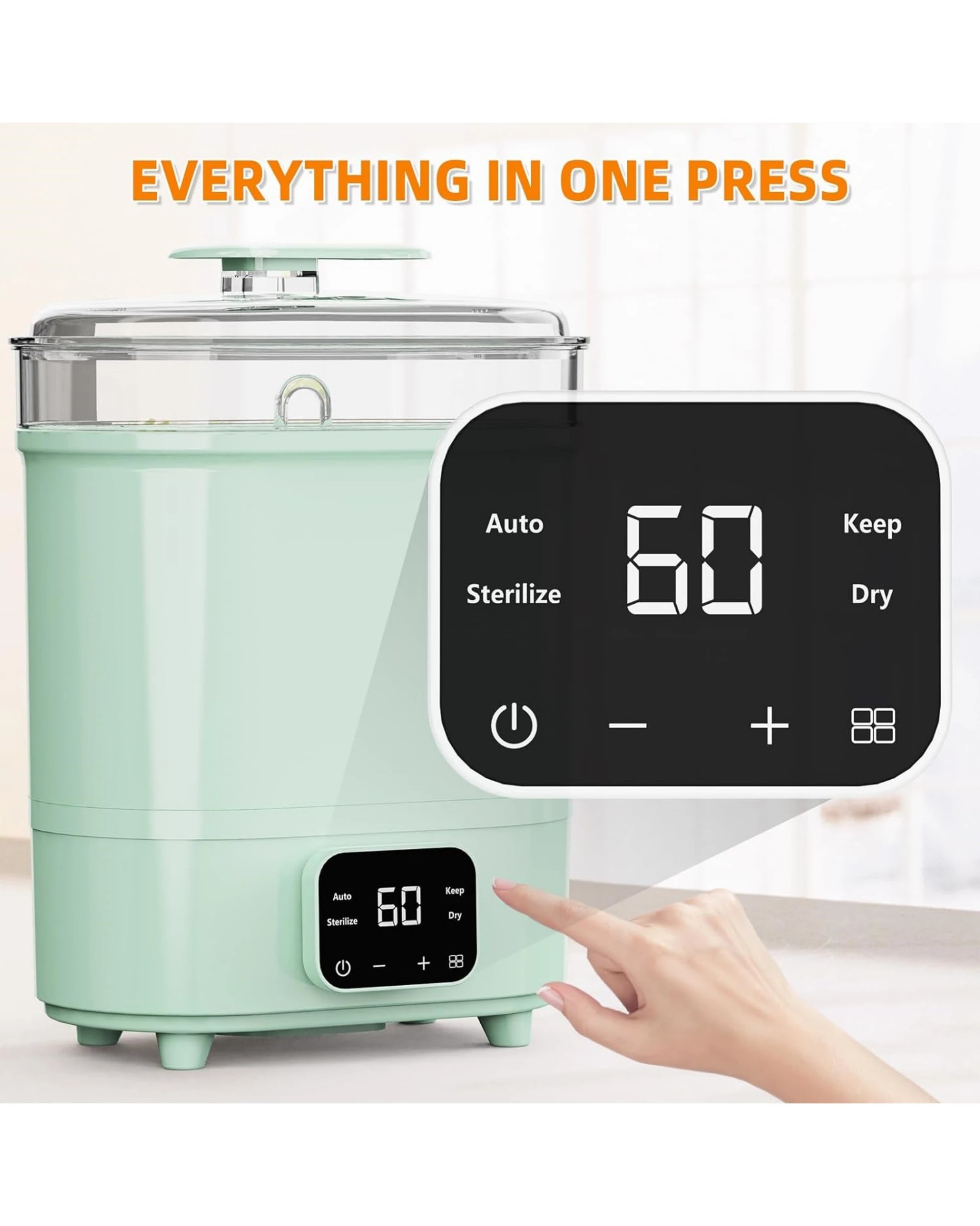 7 Advwin Baby Bottle Sterilizer, 4-in-1 Electric Steam Bottle Steriliser, Universal Fit For All Baby Items, Green, 7 of 7