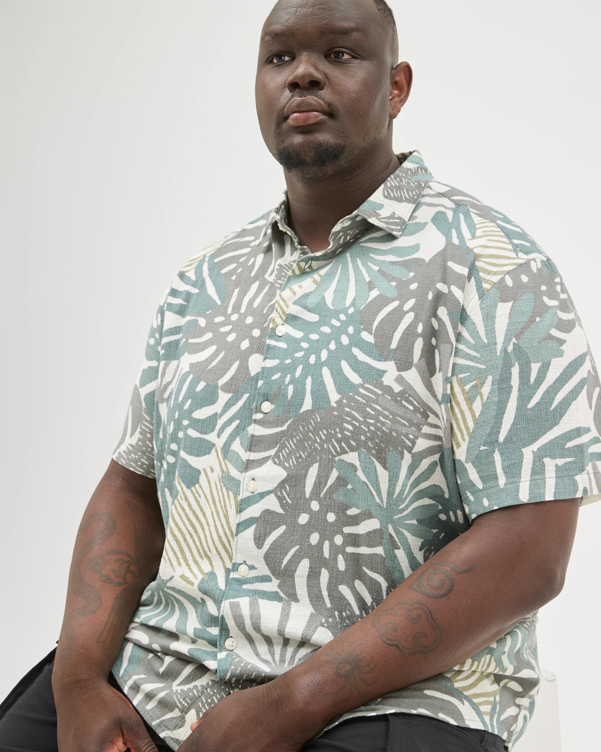 1 Target Man Plus Size Australian Cotton Short Sleeve Floral Shirt GREEN, 1 of 6