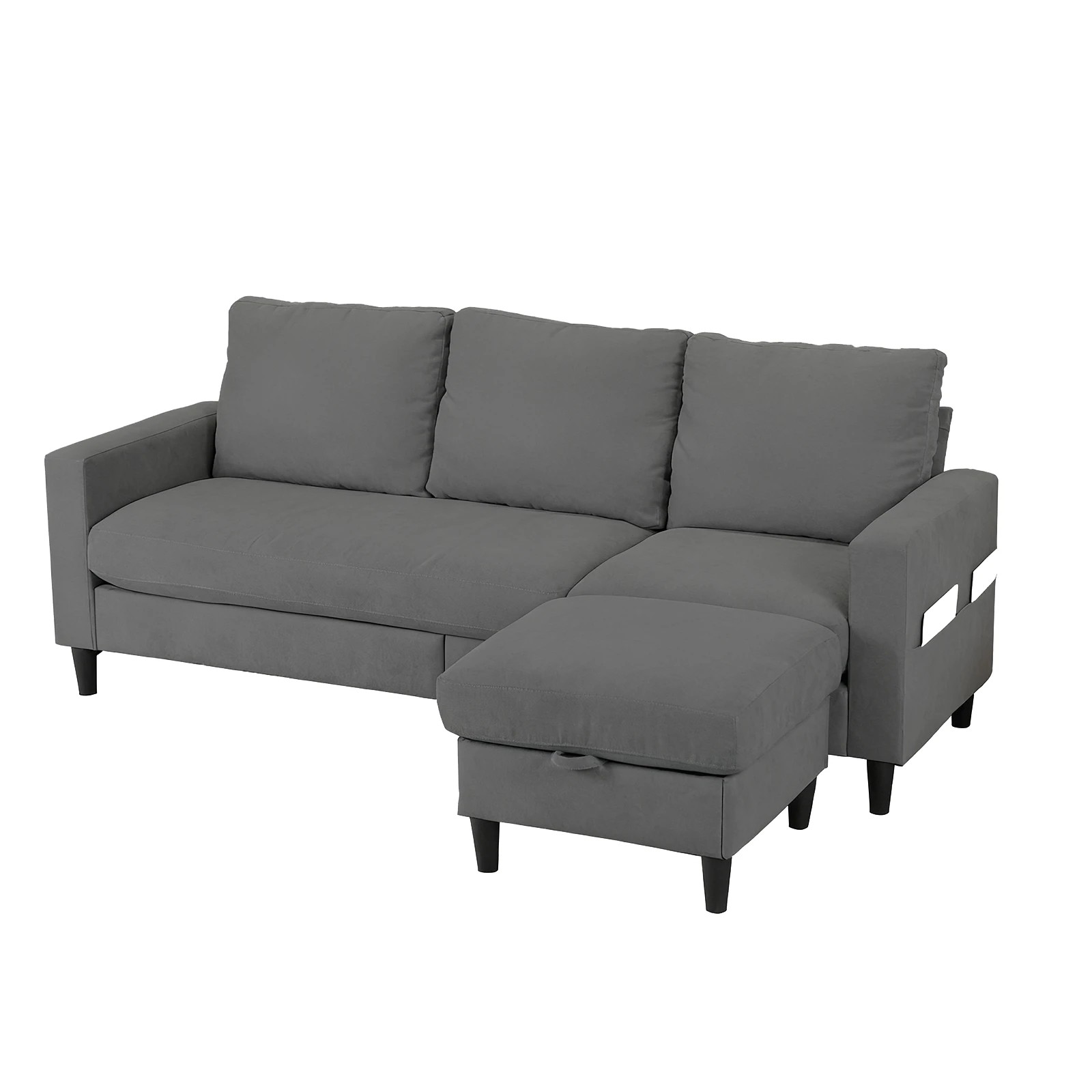 2 Advwin 3 Seater Modular Sofa Lounge Chaise Set Couch W/ Storage Ottoman Grey, 2 of 4