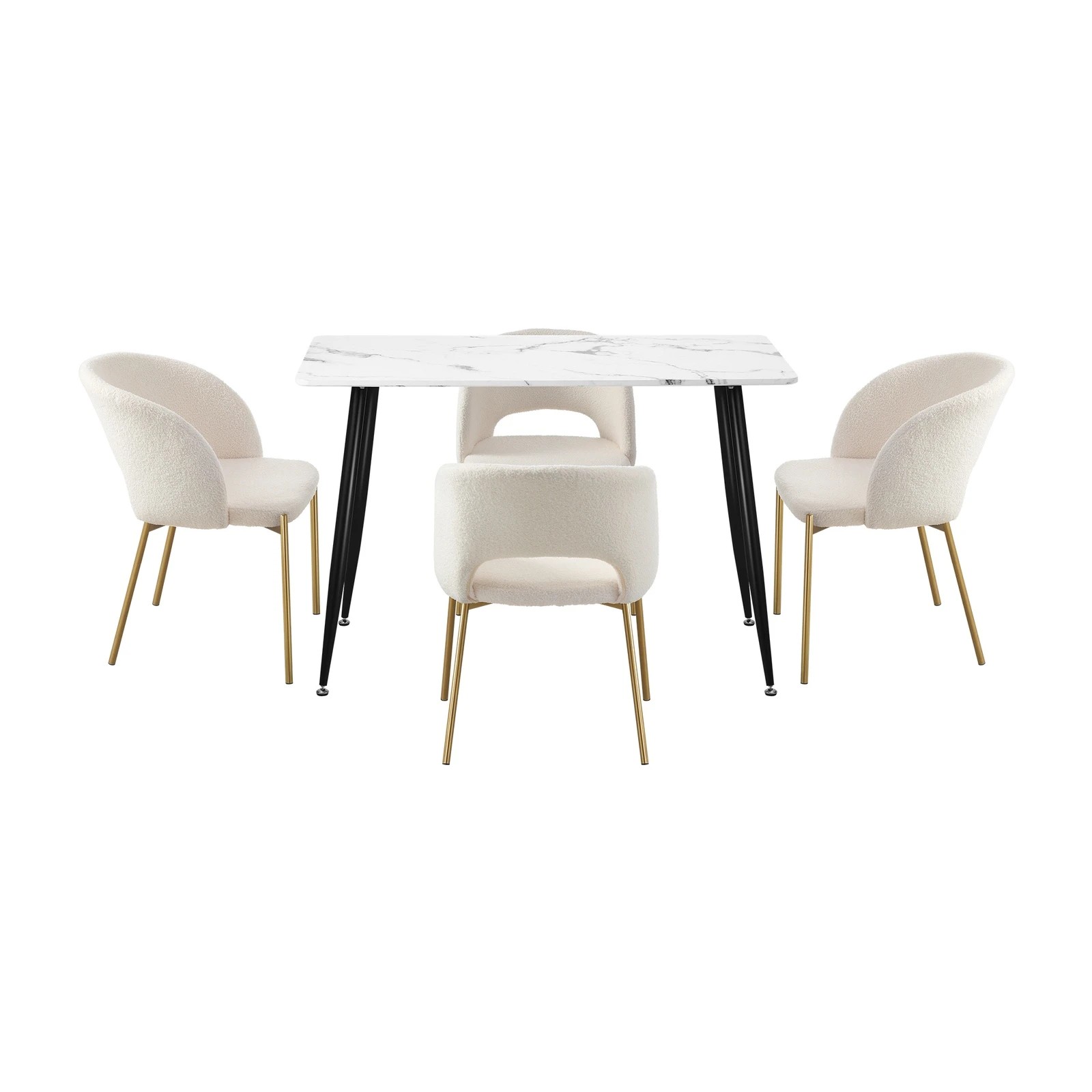 7 Oikiture 120cm Rectangle Dining Table with 4PCS Dining Chairs Sherpa - Multi, 7 of 9