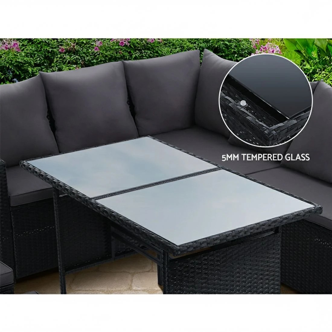 5 Gardeon Outdoor Dining Set Sofa Lounge Setting Chairs Table Ottoman Cover - Black, 5 of 6