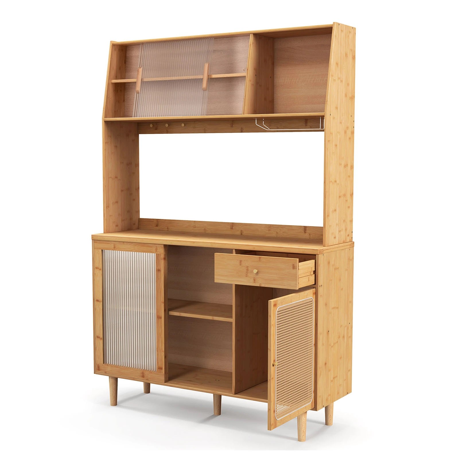 1 Costway Kitchen Rattan Buffet Bamboo Sideboard Storage Cabinet - Natural, 1 of 3