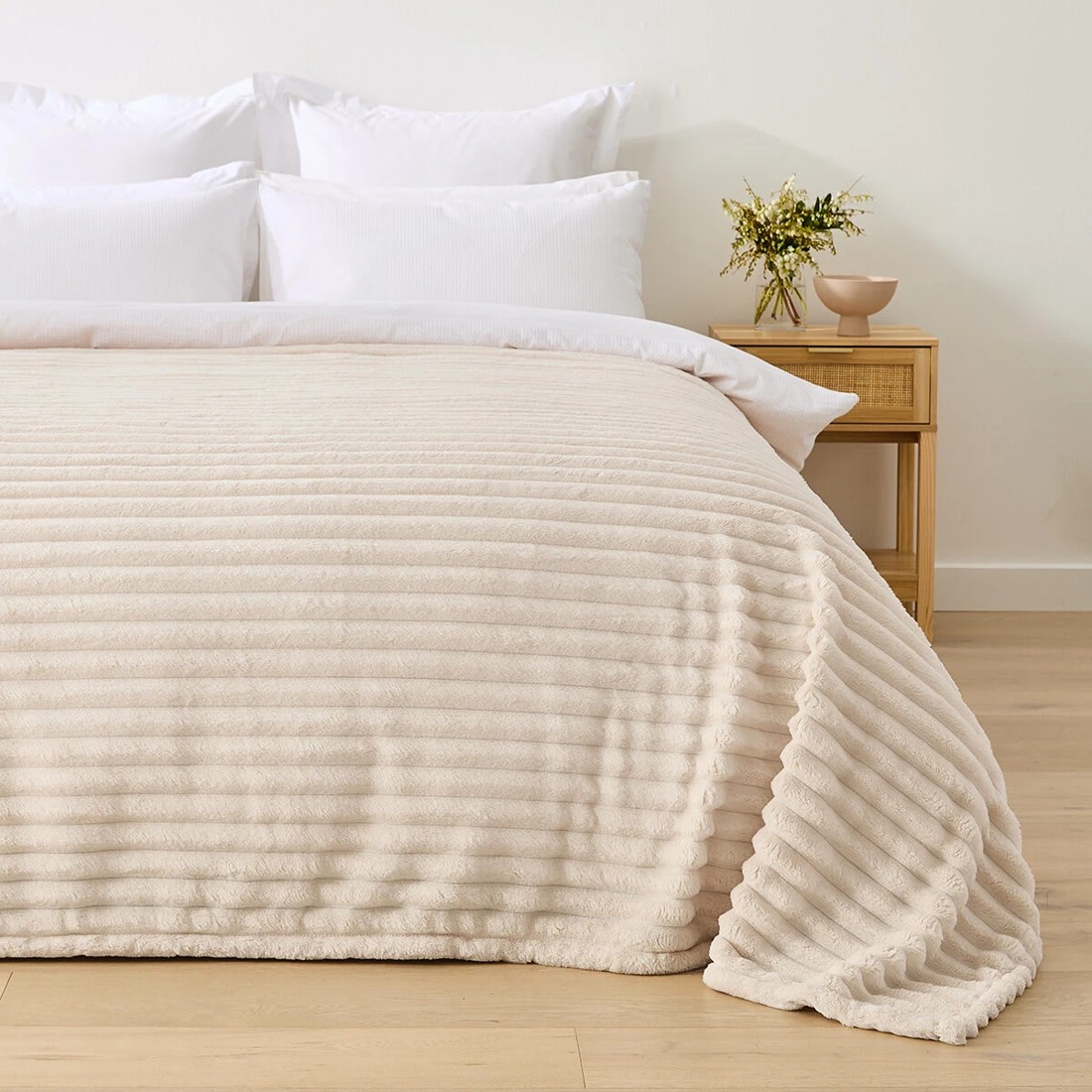 2 Plush Ribbed Blanket - Queen/King Bed, Ivory, 2 of 6