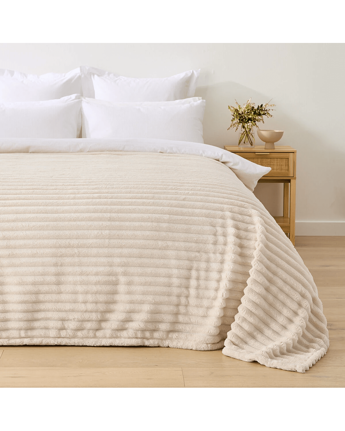2 Plush Ribbed Blanket - Queen/King Bed, Ivory, 2 of 6