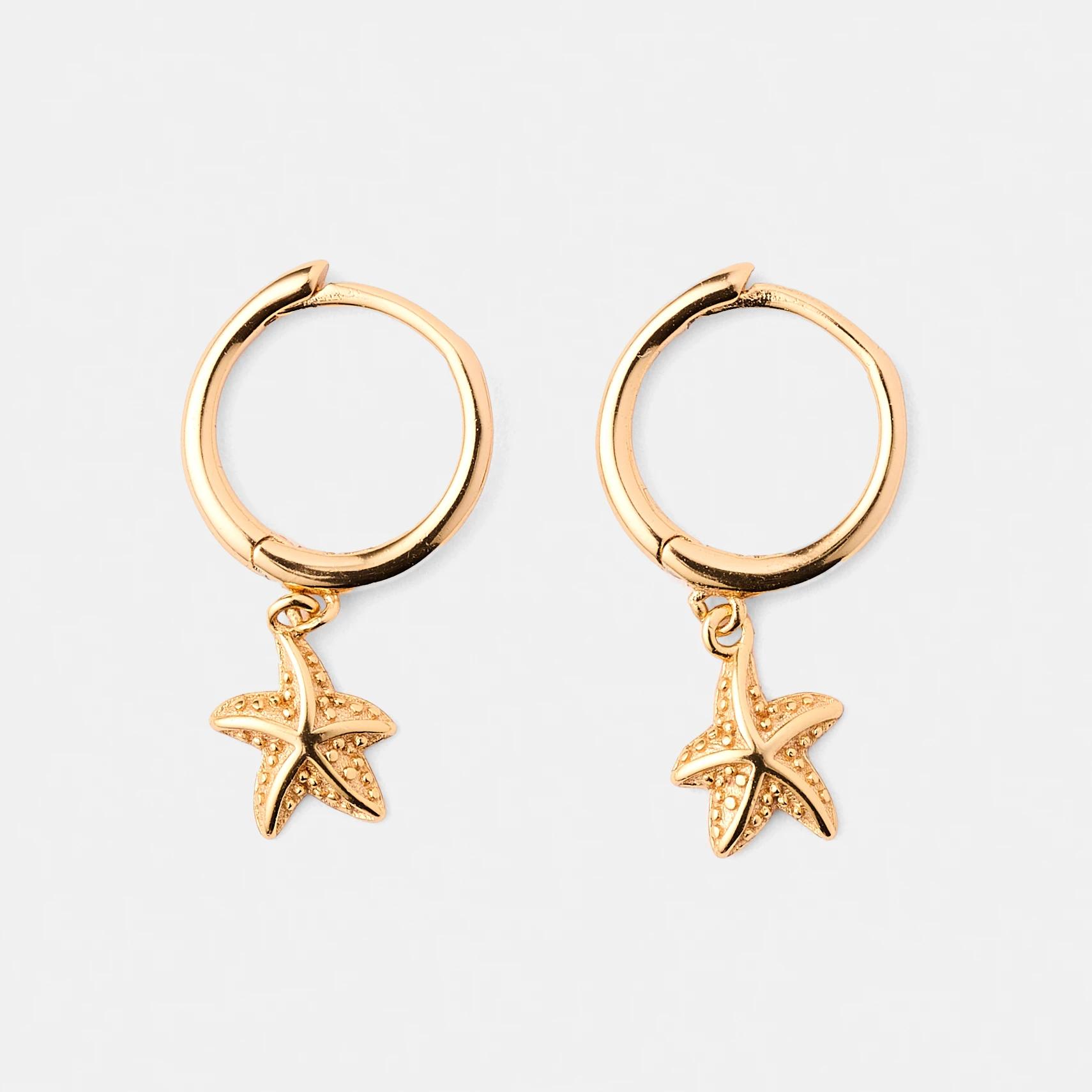 3 Gold Plated Sterling Silver 925 Starfish Huggie Earrings Gold, 3 of 5