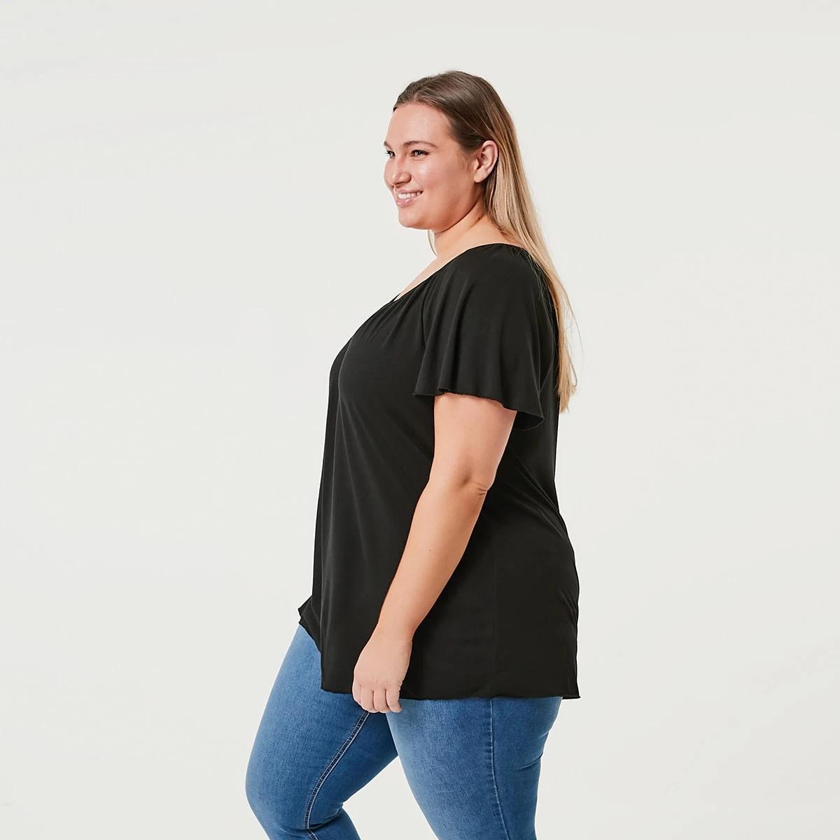 3 Curve Short Flutter Sleeve T-shirt Black, 3 of 5
