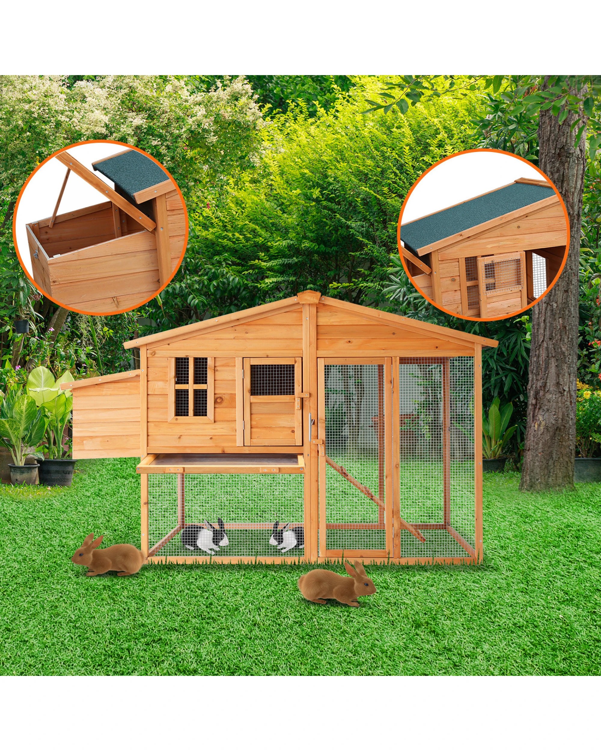 8 Furtastic Large Chicken Coop and Rabbit Hutch With Ramp - Brown, 8 of 8