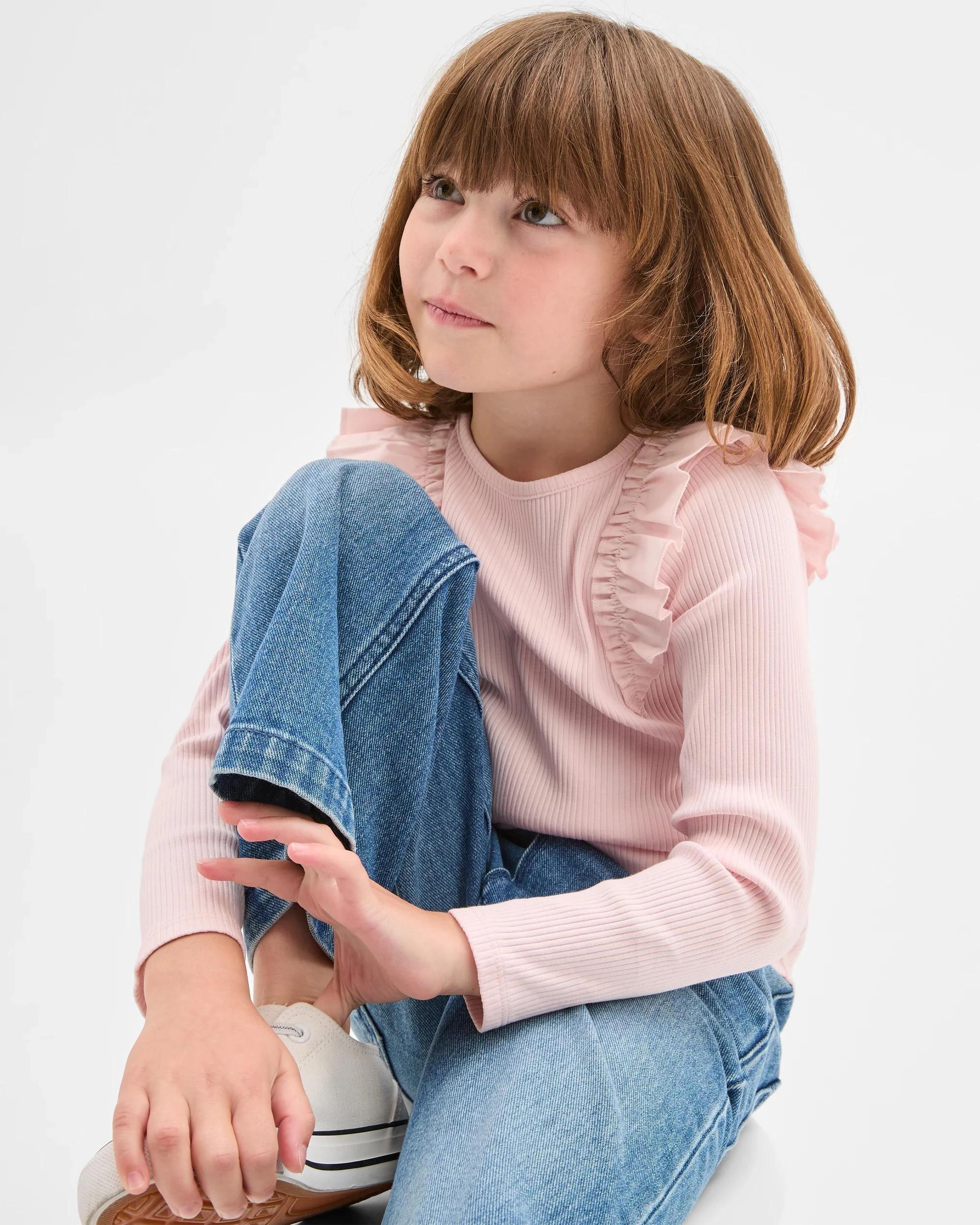 2 Target Kids Australian Cotton Long Sleeve Ribbed Fashion T-Shirt SOLID PINK, 2 of 3