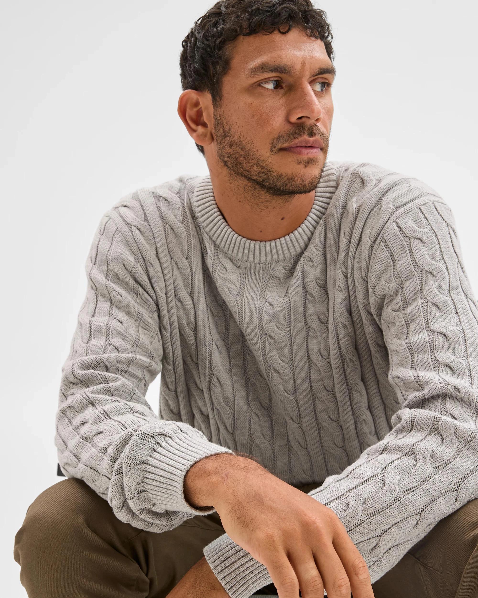 4 Target Man Australian Cotton Midweight Cable Knit Sweater GREY MARLE, 4 of 6