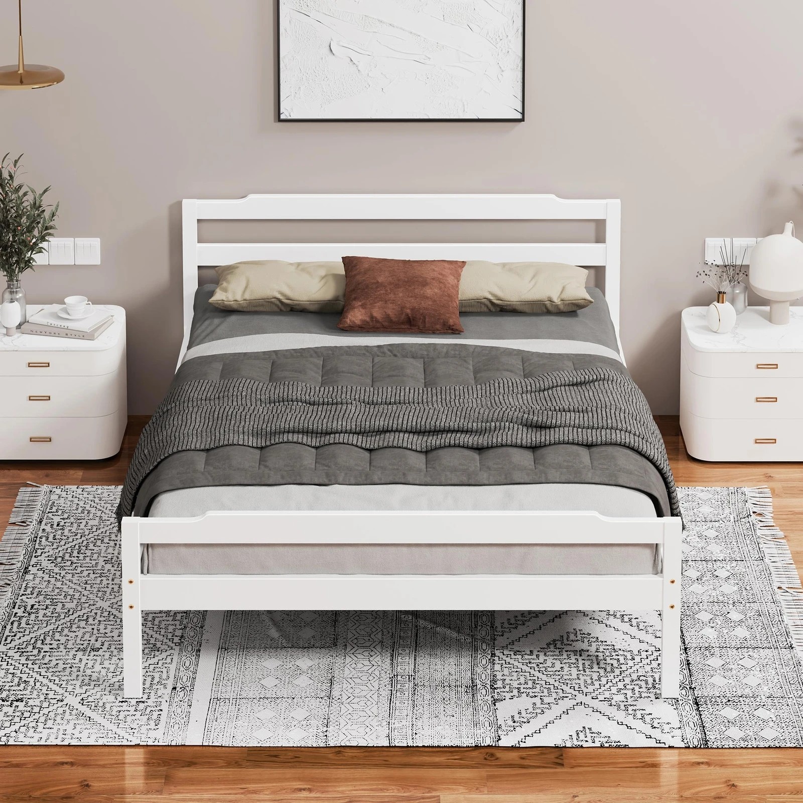 2 Alfordson Bed Frame Wooden King Size Mattress Base Platform Timber Dubem - White, 2 of 10