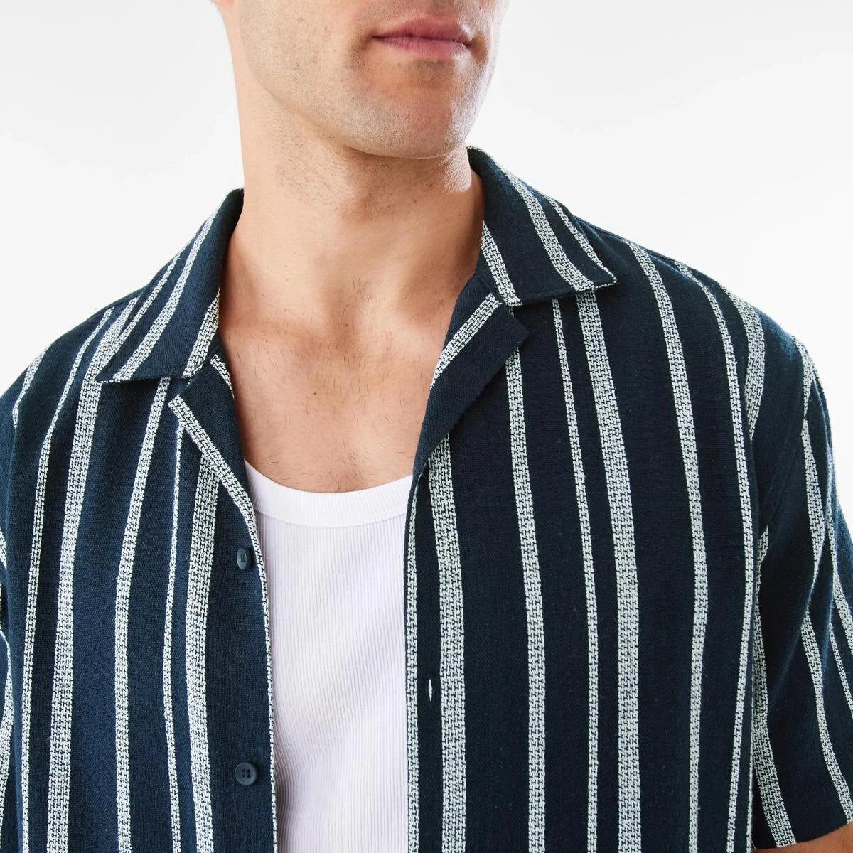 6 Short Sleeve Multi Textured Shirt VAM STRIPE SKY CAPTAIN, 6 of 9