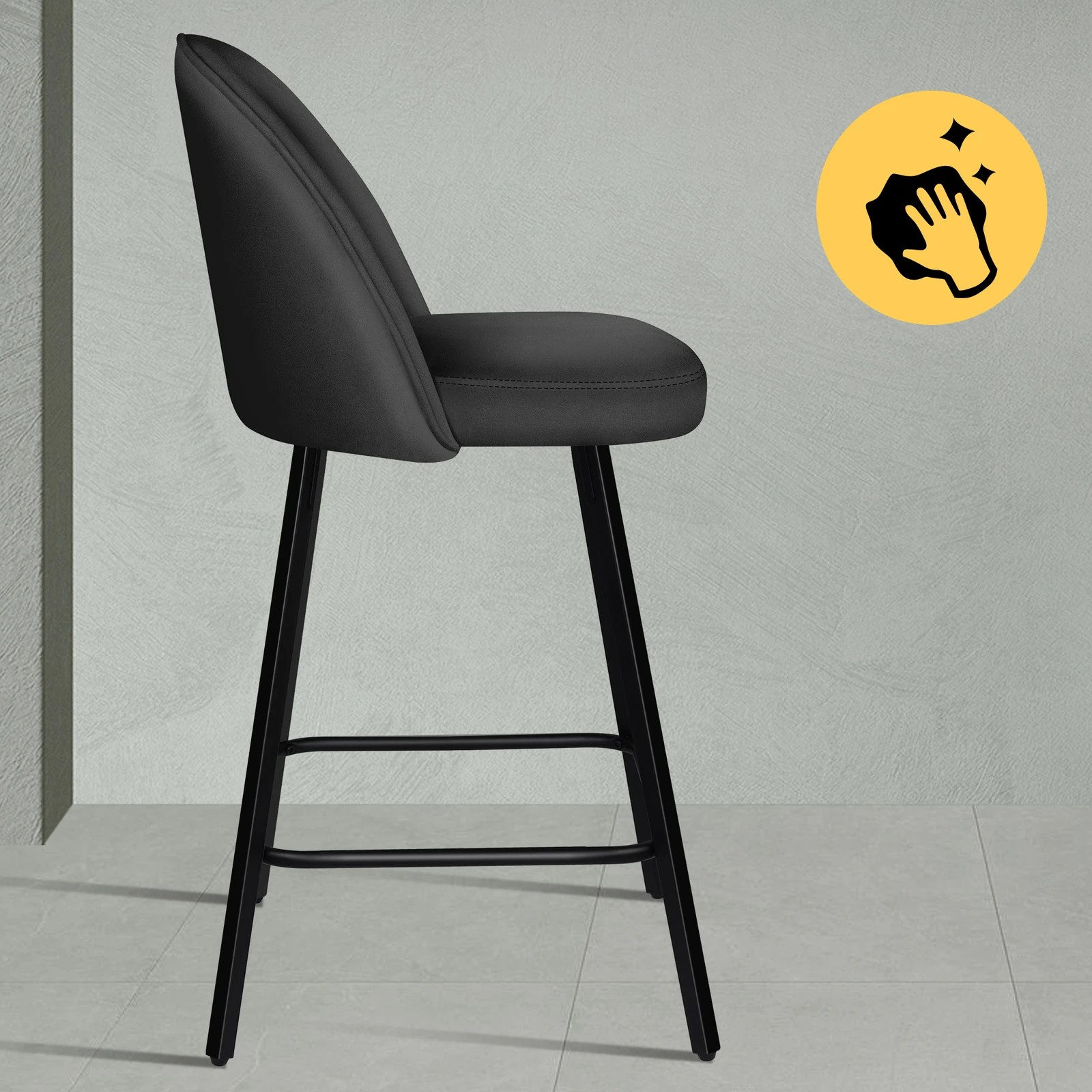 6 Alfordson 4x Bar Stools Velvet Chair - Dark Grey, 6 of 9