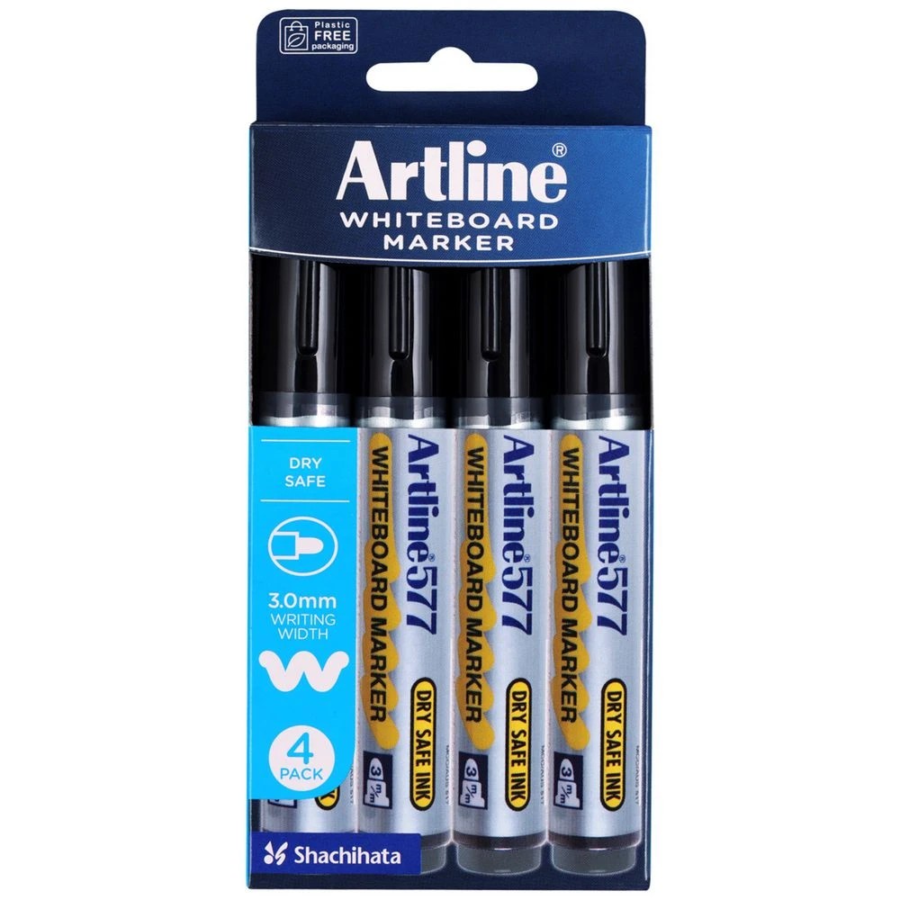 1 Artline 577 Whiteboard Markers Bullet Black 4 Pack, 1 of 1