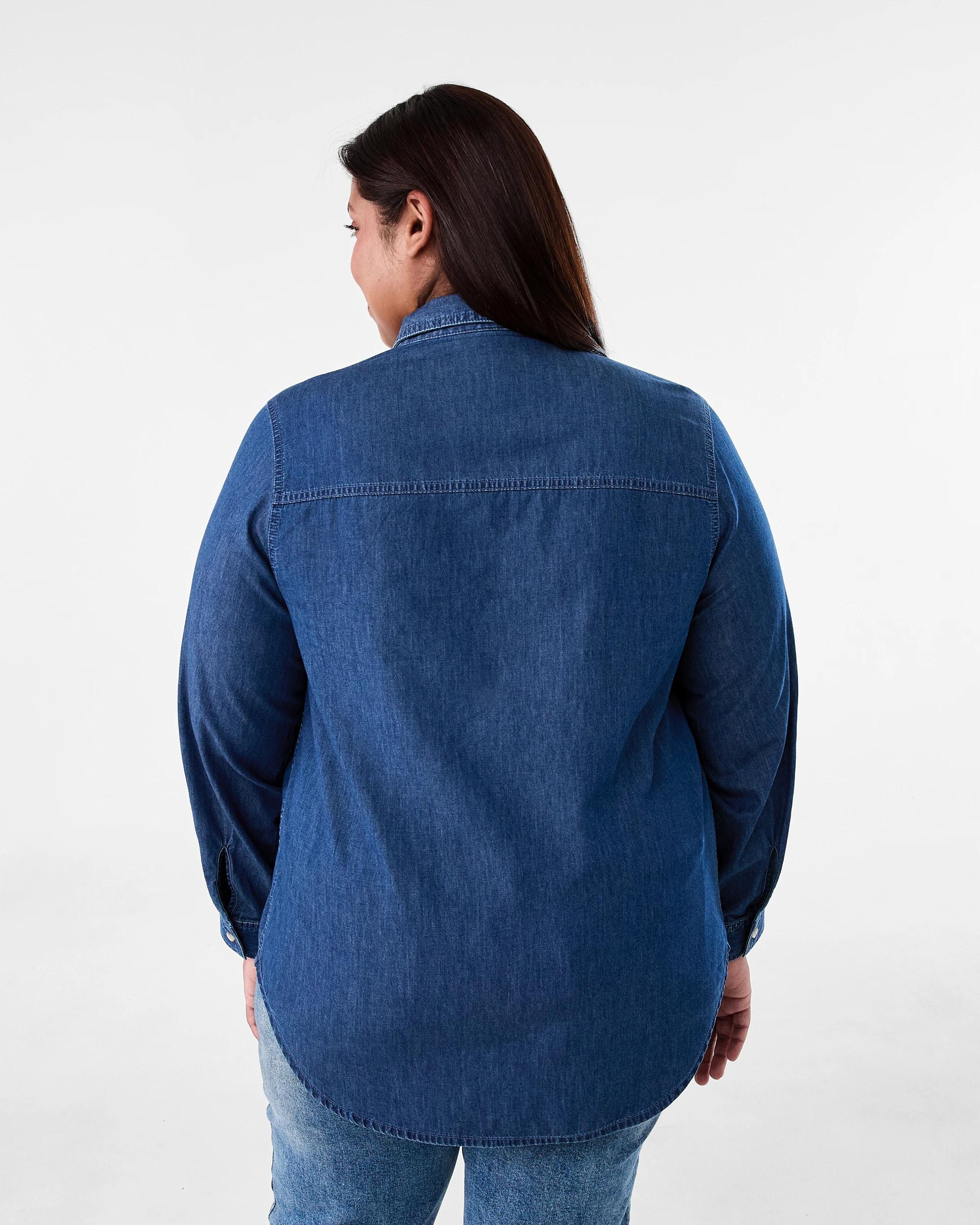 4 Curve Long Sleeve Denim Shirt Mid Wash, 4 of 9
