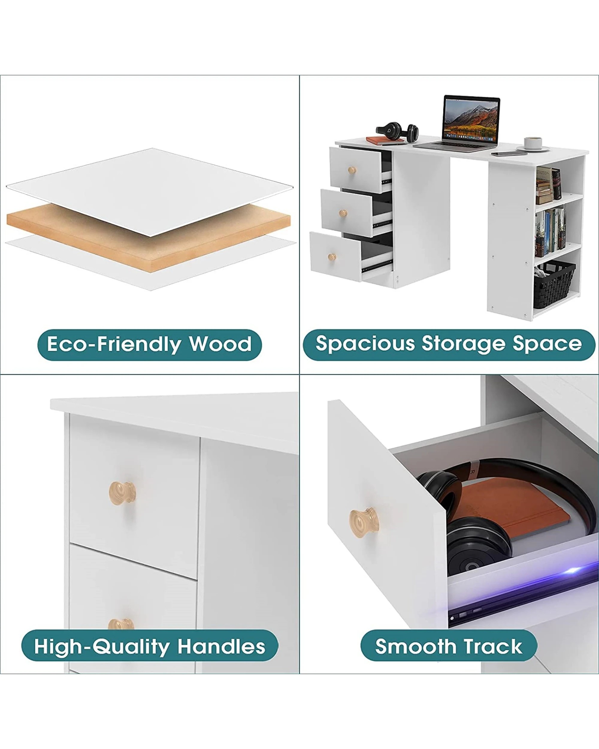 4 Advwin Computer Desk With Drawers Open Storage Shelf, 4 of 9