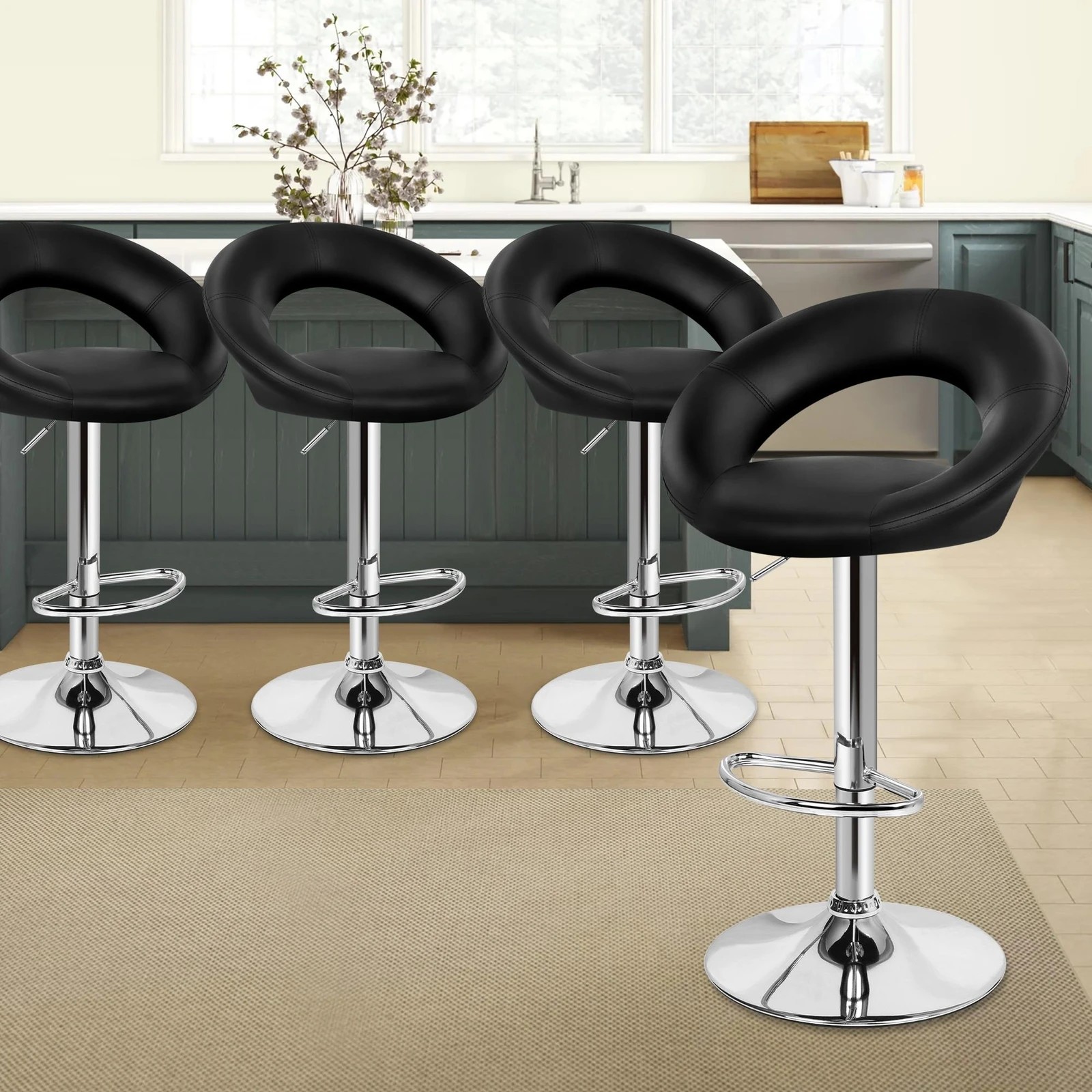 4 Alfordson 4x Bar Stools Ovadia Kitchen Swivel Chair Leather Gas Lift - Black, 4 of 7